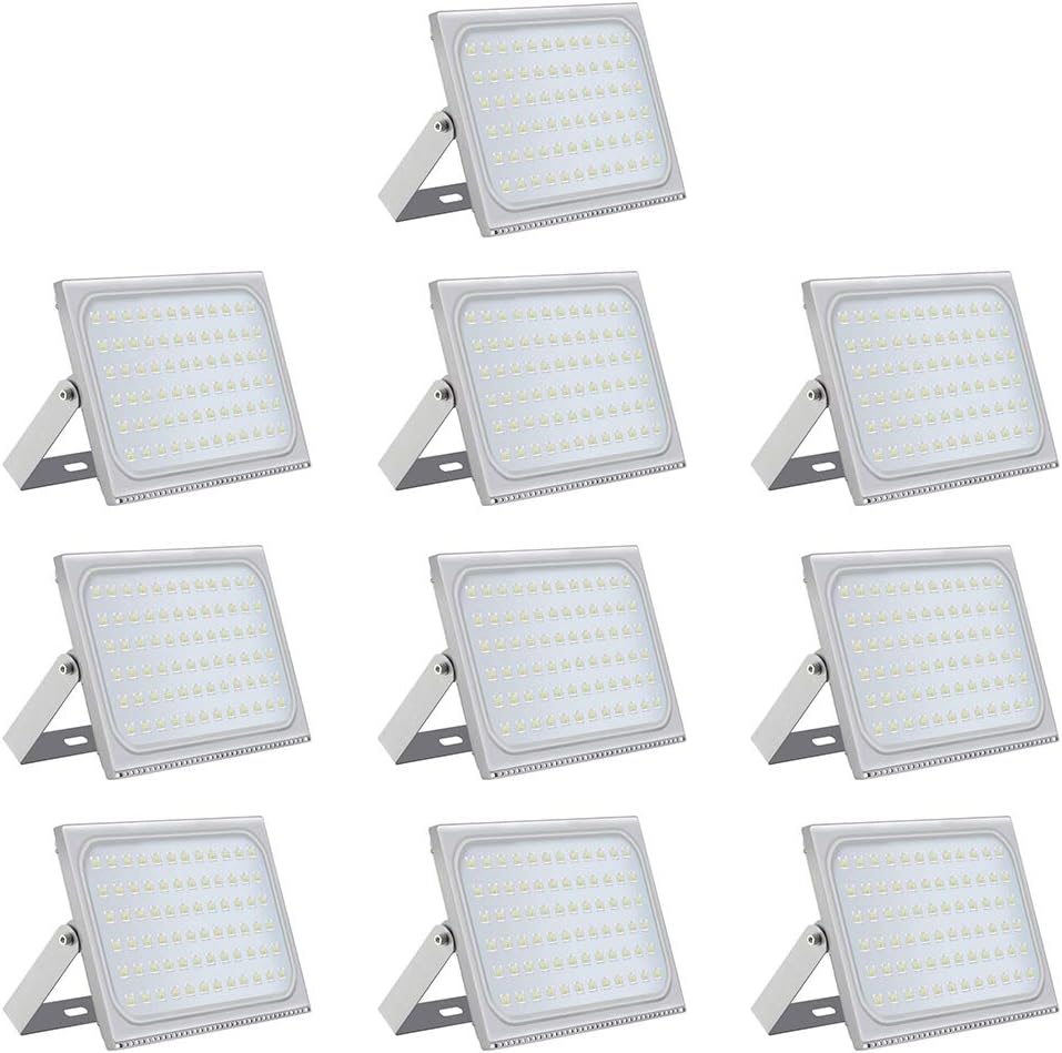 Viugreum 10 Pack 500W LED Flood Light, New Slim Design, IP67 Waterproof Outdoor Floodlights, 40000LM Daylight White (6000-6500K), Super Bright Security Work Lights Garage, Garden, Lawn and Yard