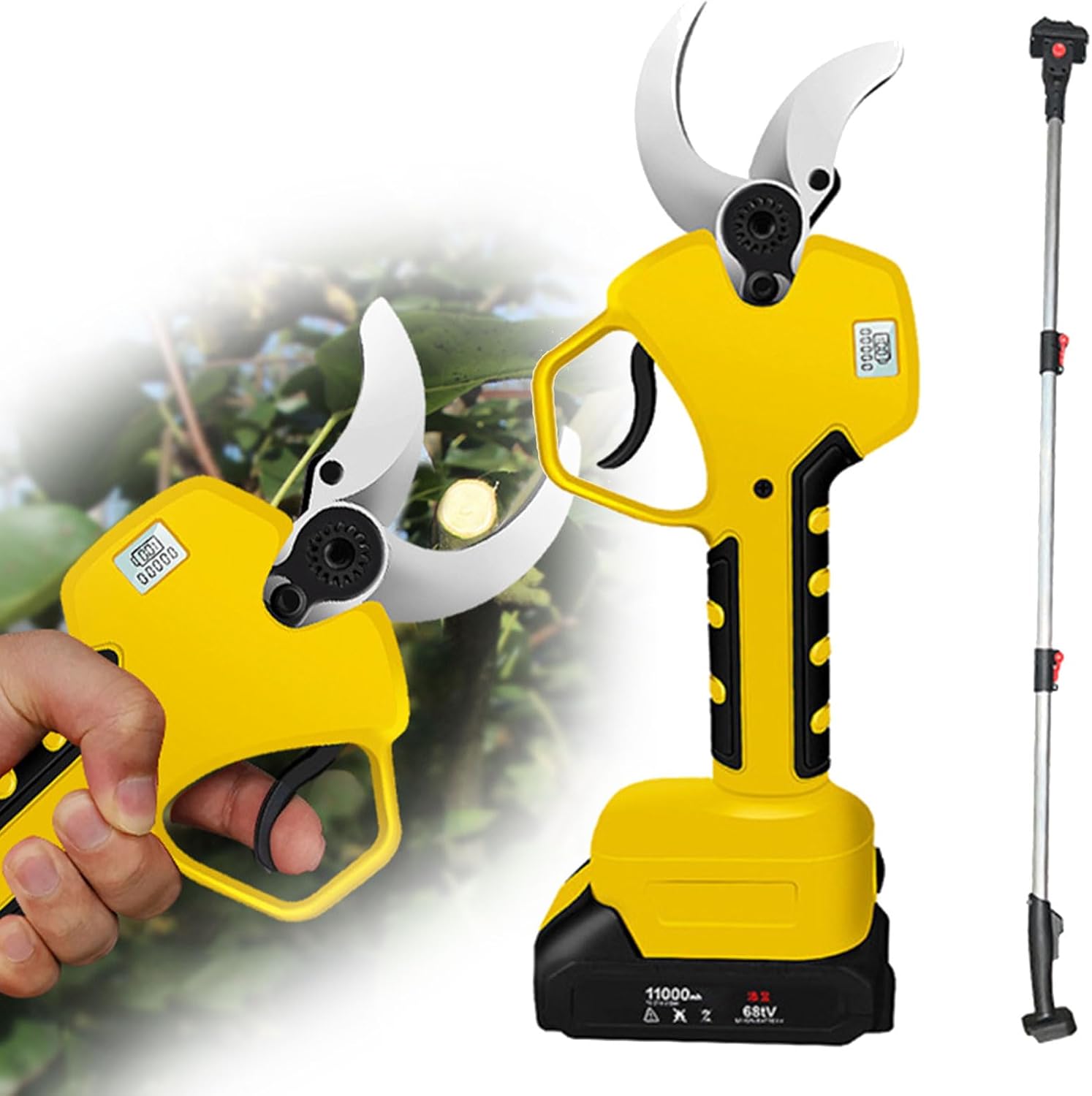 Garden Pruning Shears, Electric Tree Pruning Shears, Sk5 Blade, 2-speed Adjustment, With Brushless Motor, Long Reach Handle Pruning Shears 2-batteries