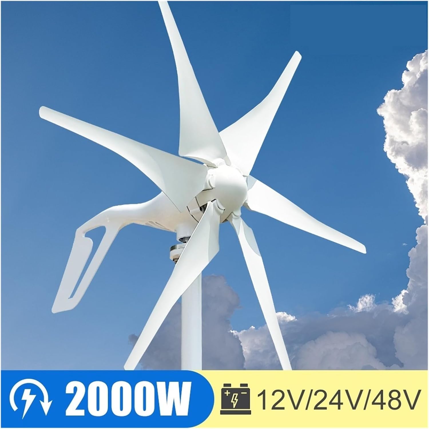 2000W Wind Turbine Windmill Wind Generator for Home Engine-Generator Water Turbine Household Power Supply System Low Starting Speed for Home(with Hybrid Charger,48V)