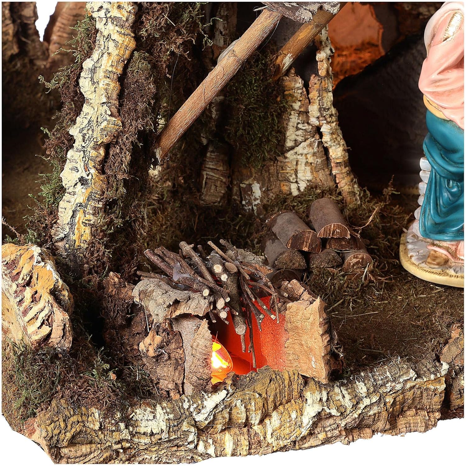 Nativity Village, Stable with Waterfall and fire Pit 78x110x66cm, EmptyWidth: 110 cm|Height: 78 cm|Depth: 66 cm