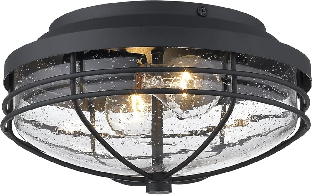 Golden Lighting 9808-OFM NB-SD Seaport Outdoor Flush, Natural Black (UV)- Flush Mount Light Fixture, Ceiling Light, Flush Mount Ceiling Light, Ceiling Light Fixture,