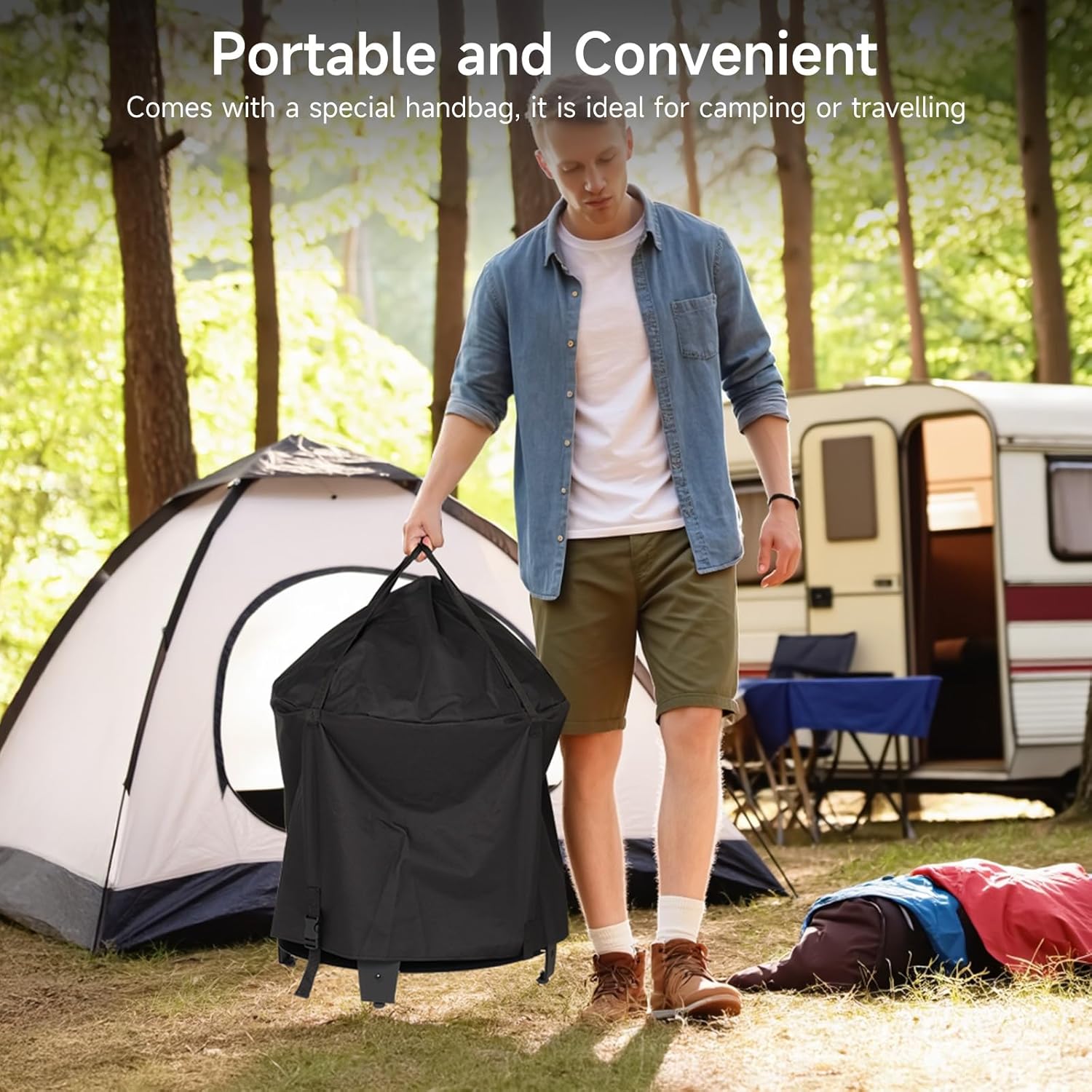 ONBRILL 20 Inch Smokeless Firepit, Outdoor Fire Pit with Waterproof Lid, Removable Ash Pan, Handbag, 2 in 1 Stainless Steel Potable Fire Pits for Outside Wood Burning, Bonfire, Camping, Picnic, Black