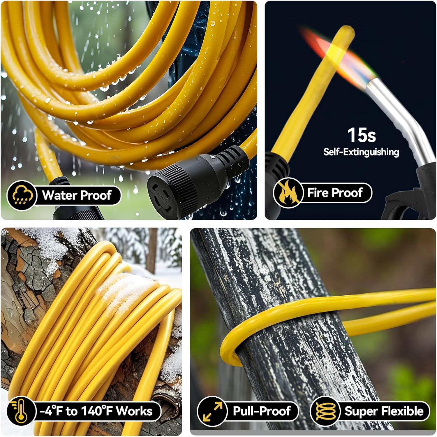 ELEGRP 30 Amp Generator Extension Cord 50 Feet, 4-Prong NEMA L14-30P to L14-30R, 120/250V Up to 7500W, SJTW 10AWG/4C Locking Power Cord for Portable Generators, Home Backup, UL Standard Compliant