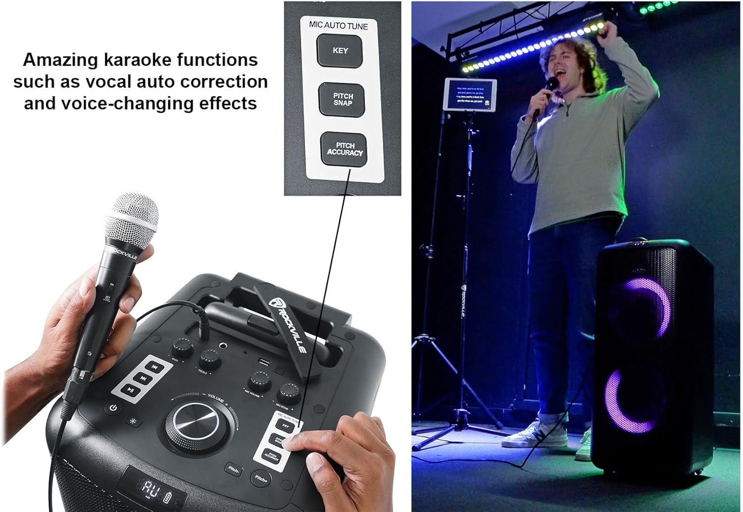 Rockville Elite Party 65 Bluetooth Party Speaker, 2000W Peak/500W RMS, Karaoke Effects, LED Lights, Guitar/Optical Inputs, for Events and Parties