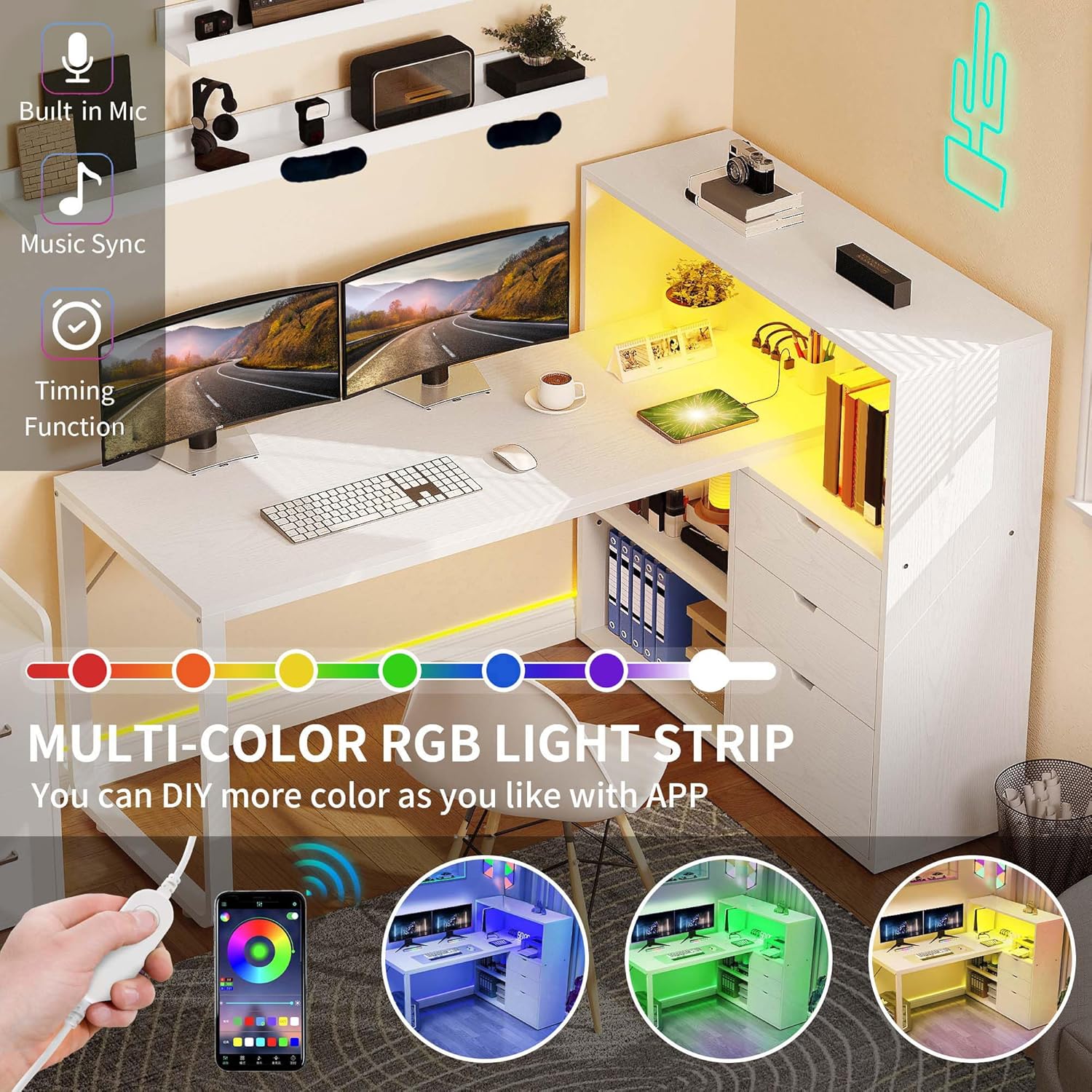 YITAHOME L Shaped Desk with Power Outlets, 55