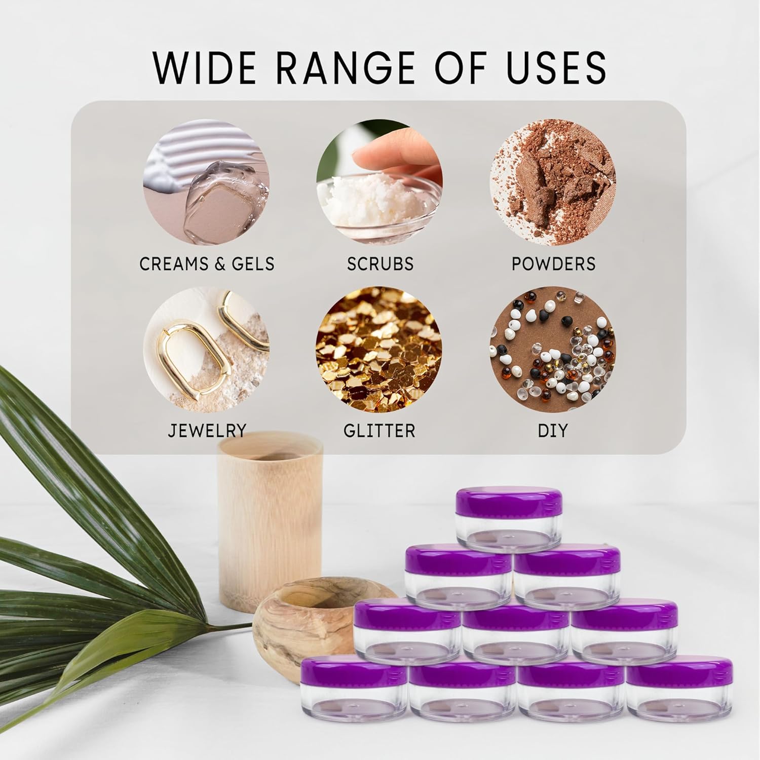 Beauticom 5G/5ML Round Clear Jars with Purple Lids for Small Jewelry, Holding/Mixing Paints, Art Accessories and Other Craft Supplies - BPA Free (Quantity: 1000 Pieces)