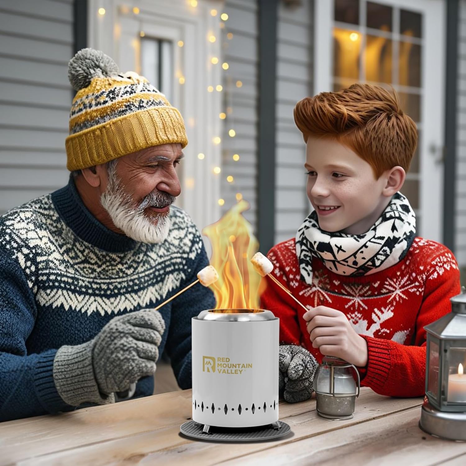 Red Mountain Valley 37in Large Fire Pits & Outdoor Fireplaces with Smokeless Grey Tabletop Fire Pit for Patio, Backyard