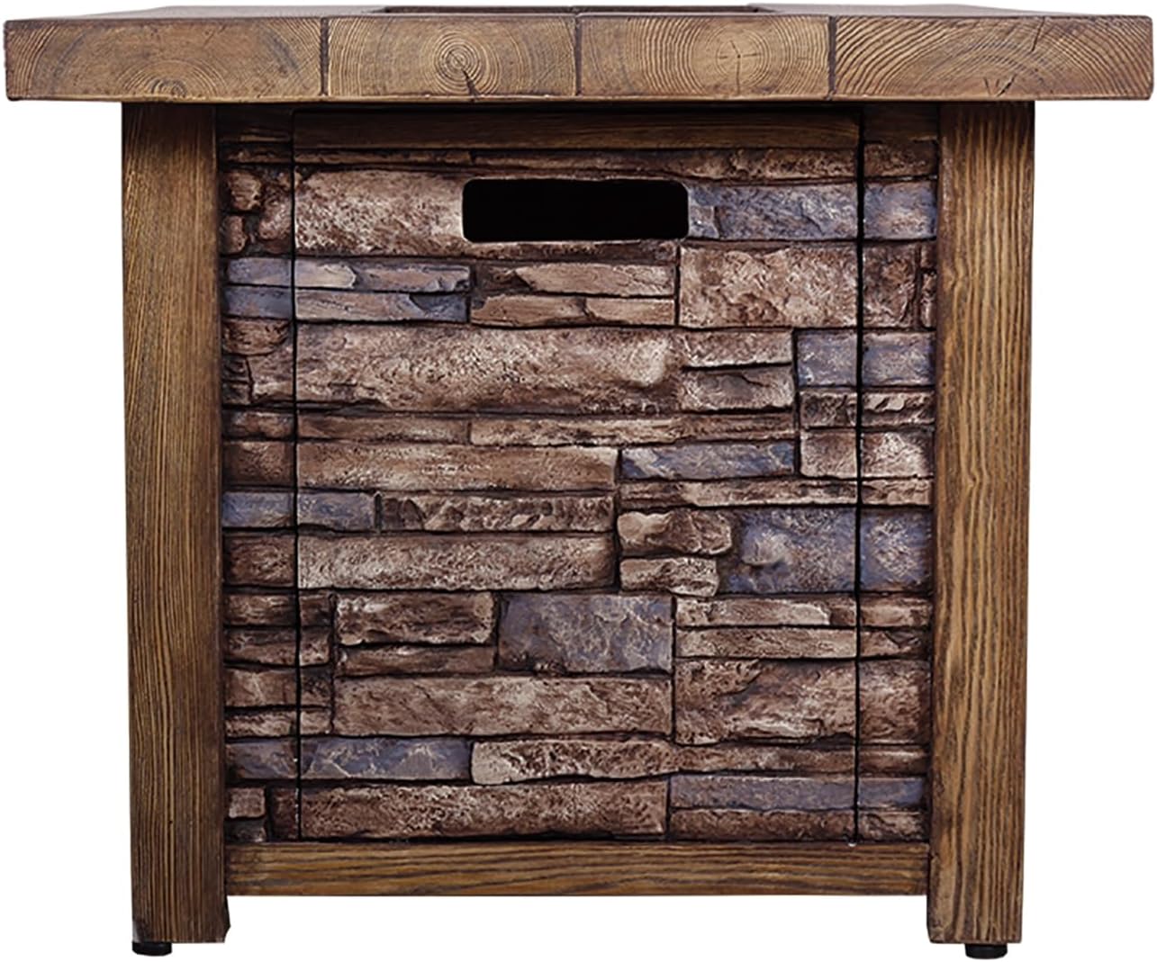 43.5 Inch 50,000 BTU Rectangle Fire Pit Table Weather Cover, Steel Lid, Lava Rock, Faux Woodgrain Top and Faux Stone Texture Base Propane Gas Fire Table for Outdoor