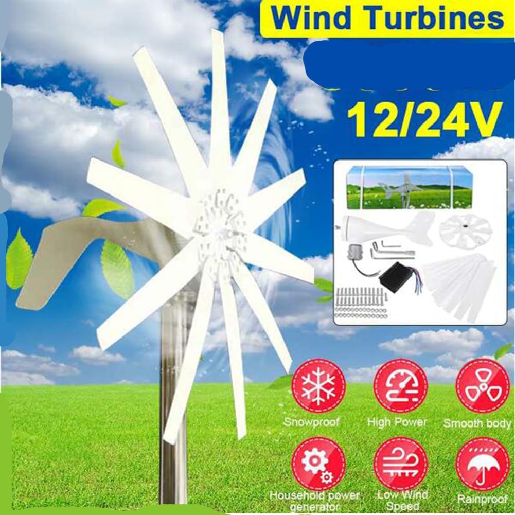 12V,Low Noise 12000W Wind Turbine Generator,12V 24V 48V Garden Wind Turbines Generator with Charge Controller Off Grid System Inverter for Home