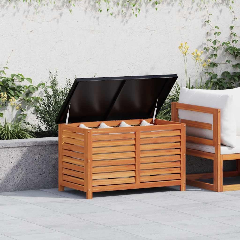 Reddish-Brown Solid Eucalyptus Wood Garden Storage Box, Outdoor Deck Pool Patio Cushion Container, 18.9 x 35.4 x 21.7 Inch Waterproof Bin with Hydraulic Lift for Backyard Essentials