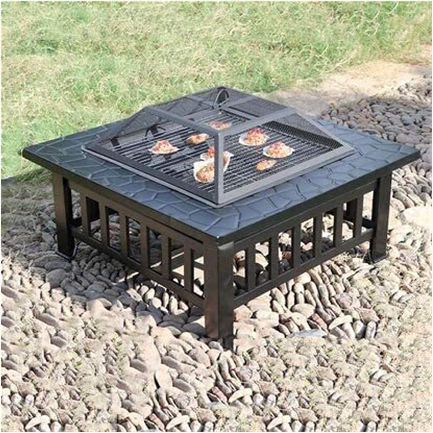Fire Pits Outdoor Wood Burning Outdoor Fire Pit, Multifunctional Garden Terrace Fire Bowl Heater,BBQ Grill Fire for Backyard Garden Camping Picnic with Cover BBQ Cooking for Outside Camping Backyar