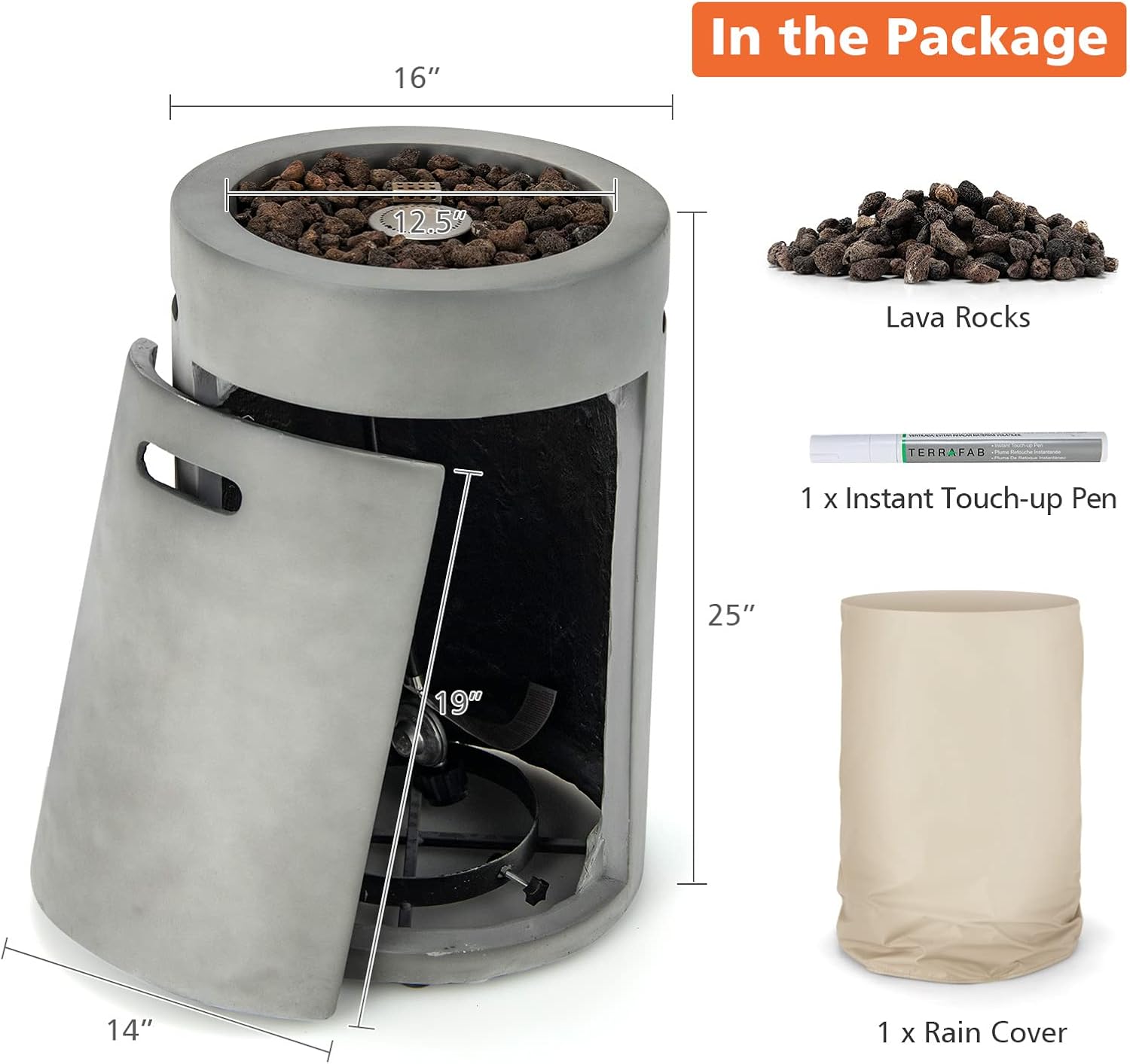 Tangkula Outdoor Round Propane Fire Pit, Patiojoy 16 Inch Auto-Ignition Patio Gas Fire Pit with Waterproof Protective Cover, Touch-up Pen and Lava Rocks, 30,000 BTU Fire Pit for Backyard, Outside