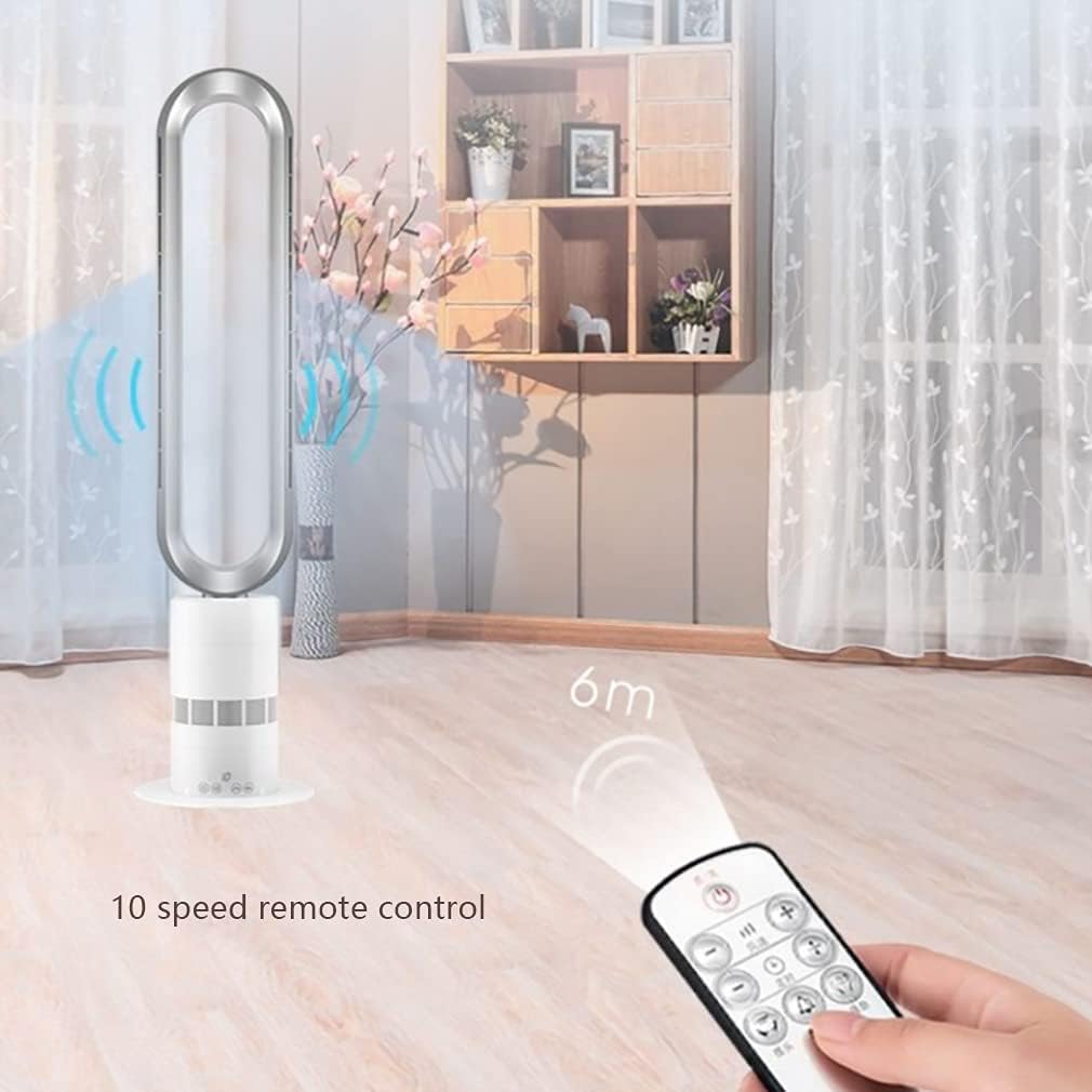 Oscillating 90° Fan Heating/Cooling Dual Purpose 10 Speed Fan with Remote Built-in Space-Saving for Home Office (Color : White)