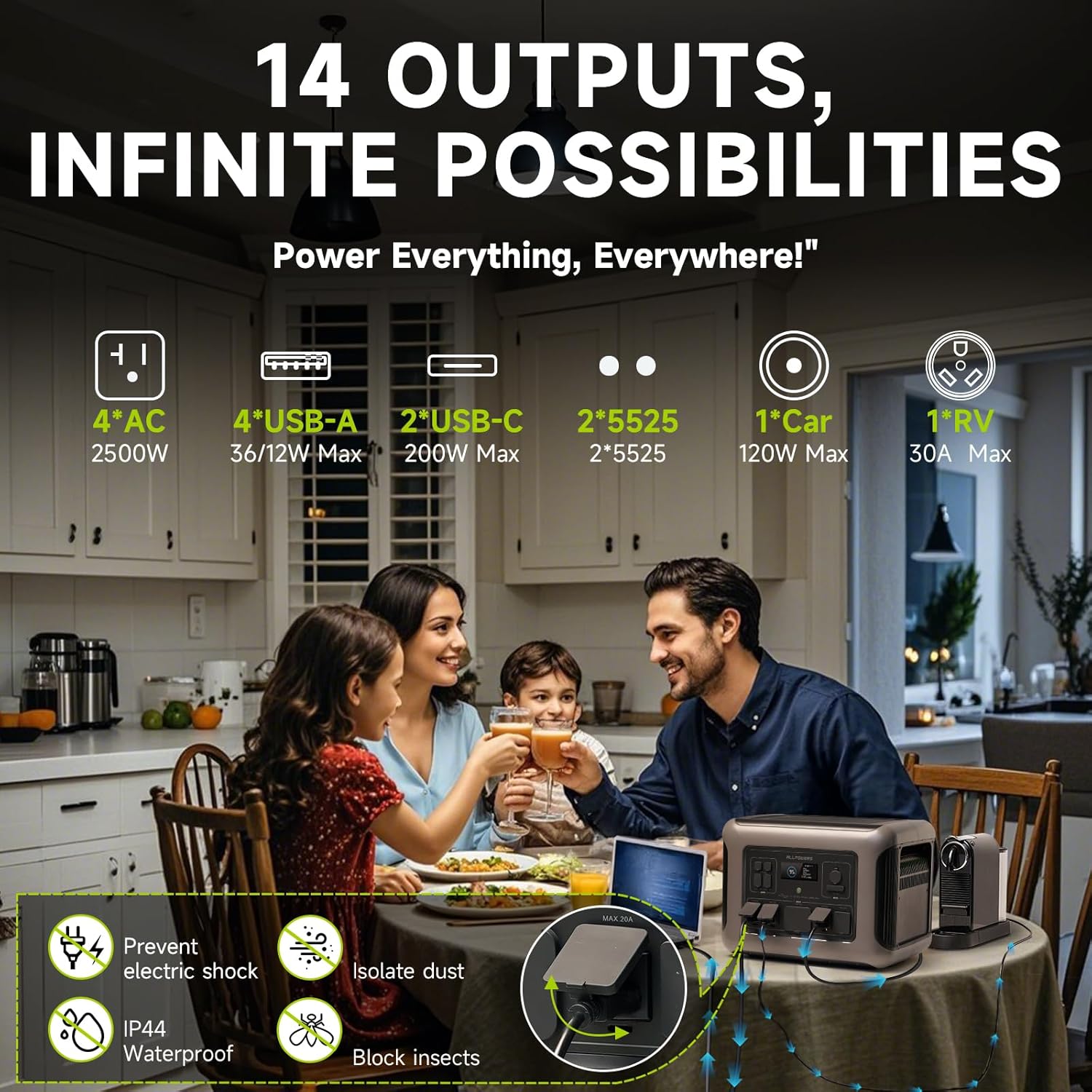 ALLPOWERS R2500 Solar Ready Generator,2500W/2016Wh Capacity with Included 100W Panel & 30A RV Outlet (R2500+SP033-200W)