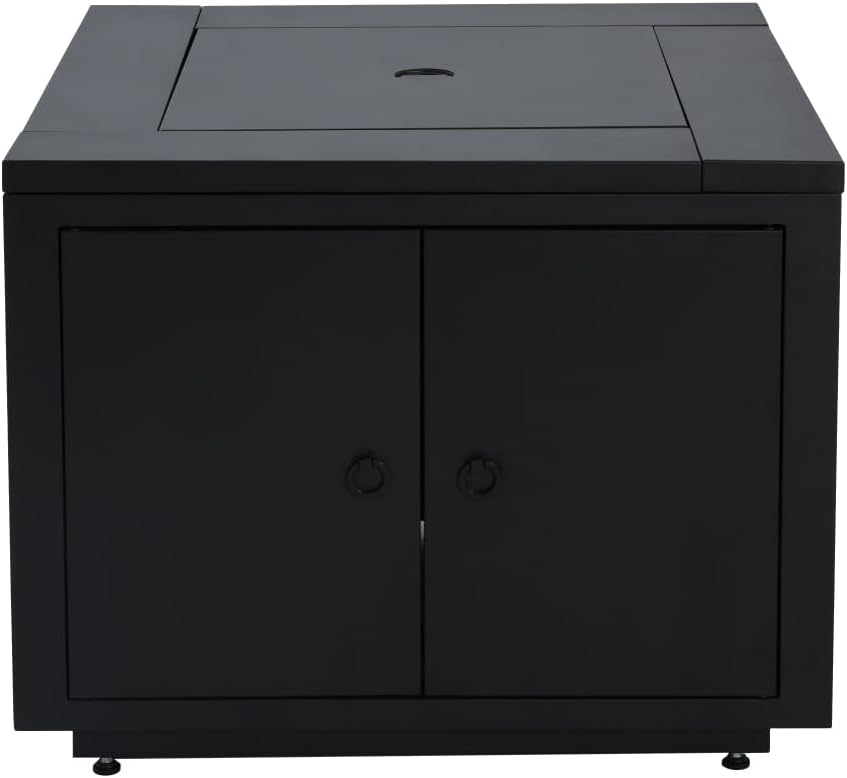 30inch Sleek Square Steel Fire Pit Table in Black with Lava Rocks and Protect Cover for Patio and Deck, 40000BTU