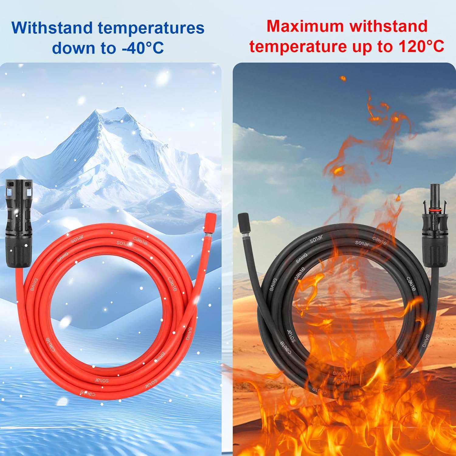 8AWG Solar Extension Panel Cable - 30FT Solar Wire with Waterproof Female and Male Connector and Solar Panel Adaptor Kit Tool PV Wire for RV, Home, Boat, Solar Panels(30feet Red + 30feet Black)