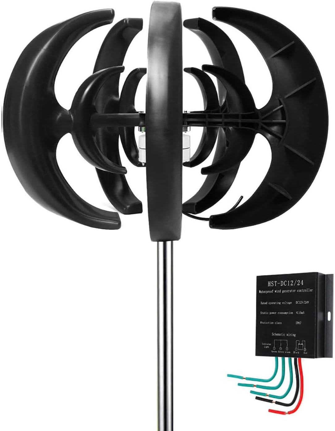 2000W Vertical Wind Turbine Generator Kit - Efficient Home Power Energy System, 12V Wind Energy Producer Equipment, Black, Ideal for Renewable Energy Solutions