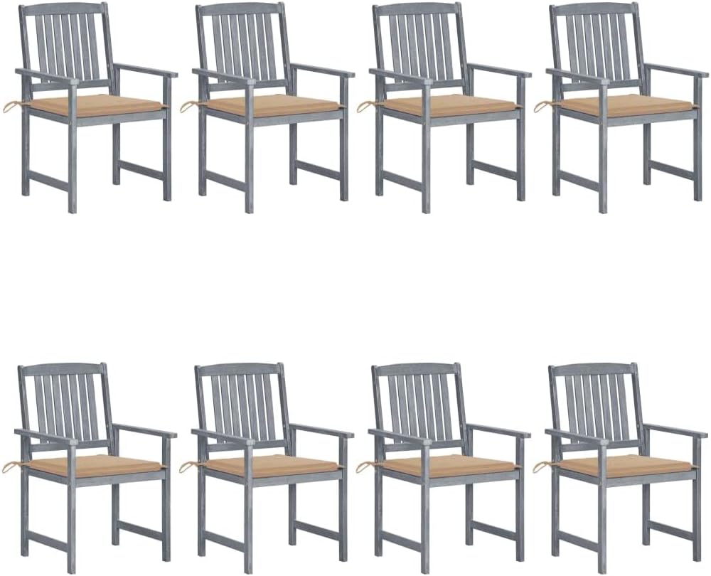 Patio Chairs with Cushions 8 pcs Solid Acacia Wood Gray,Comfy Acacia Wood Patio Chair Set for Outdoor Relaxation Outdoor Furniture, Outdoor Chairs