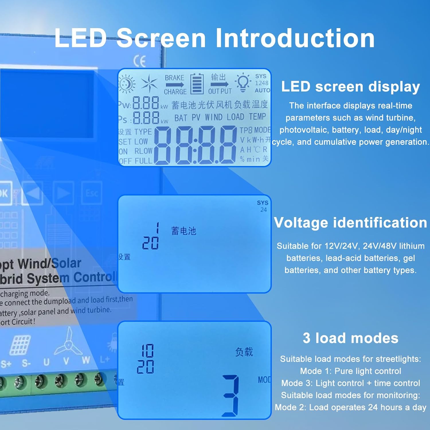 18000W Wind Solar Hybrid Charge Controller, 12V/24V 24V/48V Automatic Identification Wind Solar Complementary Regulator, Mppt Boost Charging 24V/48V
