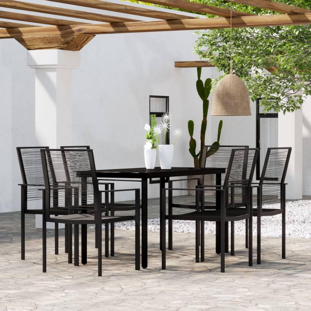 7 Piece Patio Dining Set Black,Patio Dining Set: Durable Steel Frame and WaterResistant Rattan Chairs for Outdoor Spaces Patio Furniture Sets, Outdoor Furniture Sets