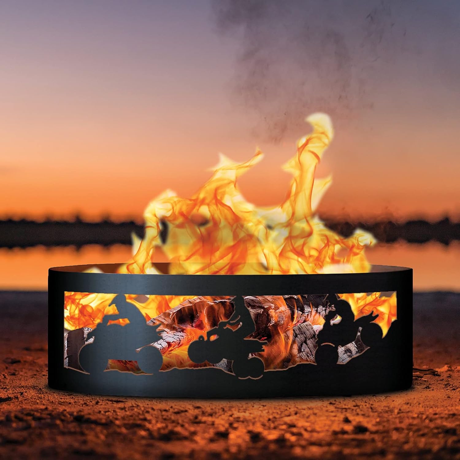 PD Metals ATV01348 ATV 4-Wheeler Unpainted 12 in. Tall 48 in. Diameter Outdoor Fire Ring - 48 x 48 x 12 in. - Rustic Black Color