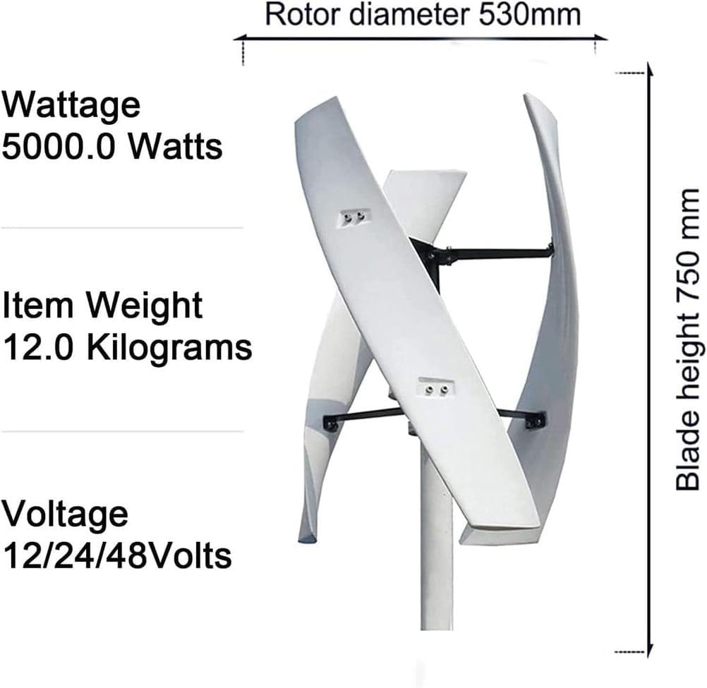 2000W No Noise Vertical Magnetic Levitation Upright Wind Turbine,with Waterproof Charge Controller 3 Blades for Home Use