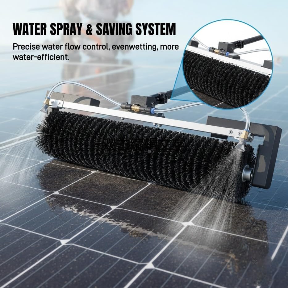 Telescopic Rod PV Panel Wash Cleaning Machine, Solar Photovoltaic Panel Cleaning Brush, Adjustable Length, Solar Panel Cleaning Equipment 24.6FT Battery