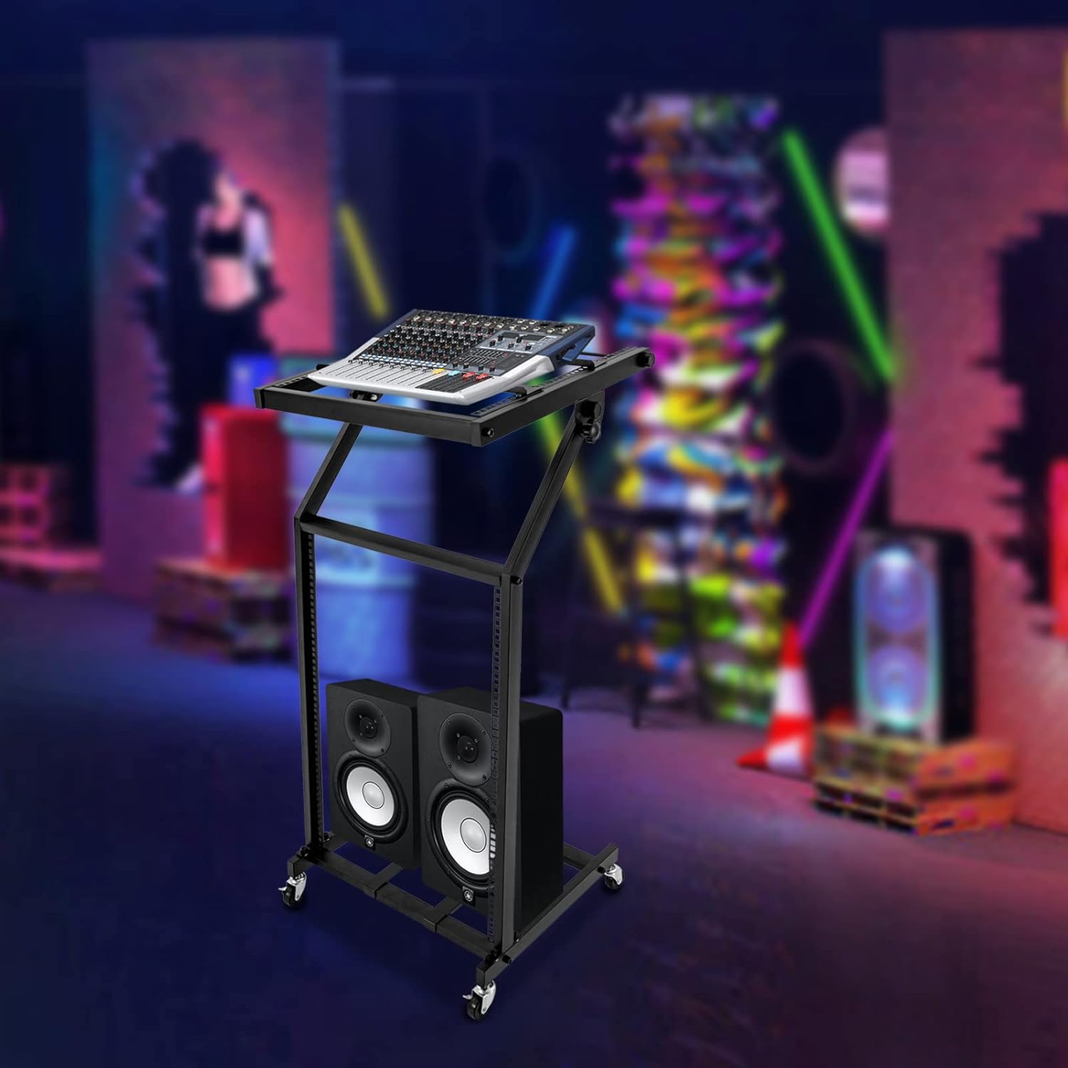 16U Rack Mount, Mixer Case Stand, Studio Equipment Cart, Stage Amp DJ Rolling Suitable for Performance Stages, Weddings, Concert Venues to Place Amplifiers, Processors, Keyboards