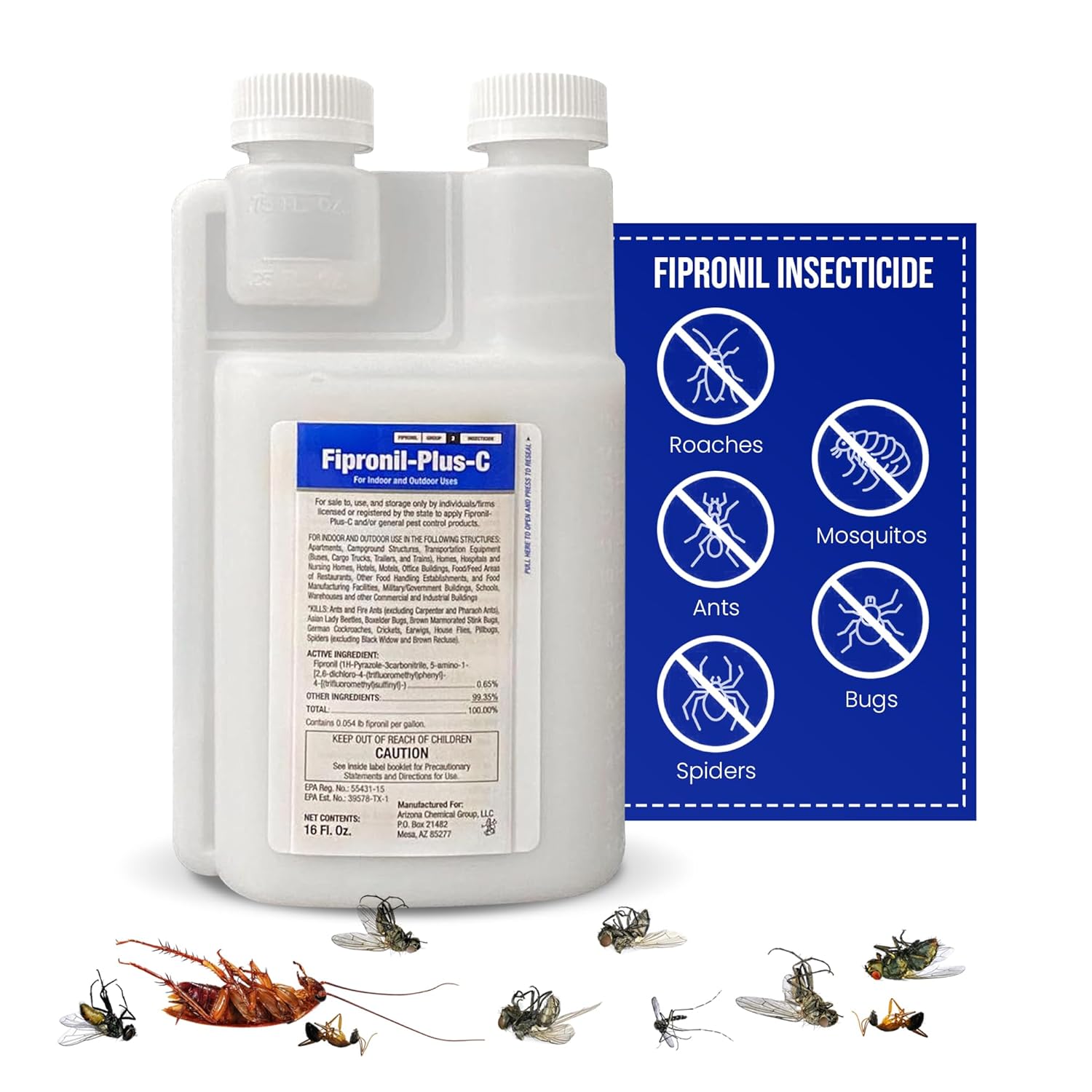 Fipronil Plus C Pest Control Concentrate - DIY Commercial-Strength Roach Killer Indoor Infestation, Easy-Use Ant Spray, Makes 21 Gallons of Fipronil Solution for Homeowners - 16 oz