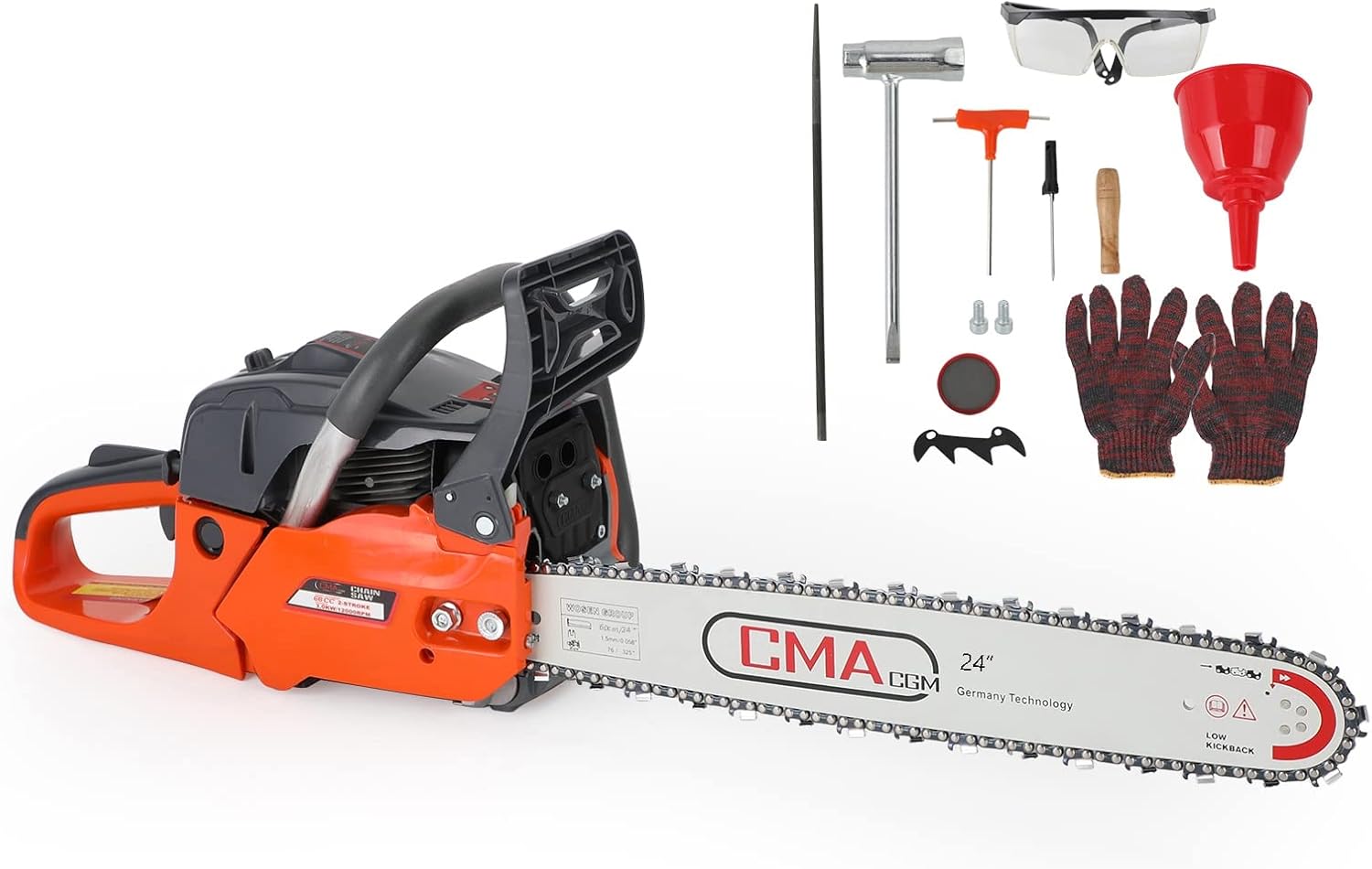 Topteng Gas Chainsaw 24 Inch 68cc, 2-Cycle Chainsaw Gas Powered Cutting Wood Gas Sawing Aluminum Crankcase Chain Saw 24