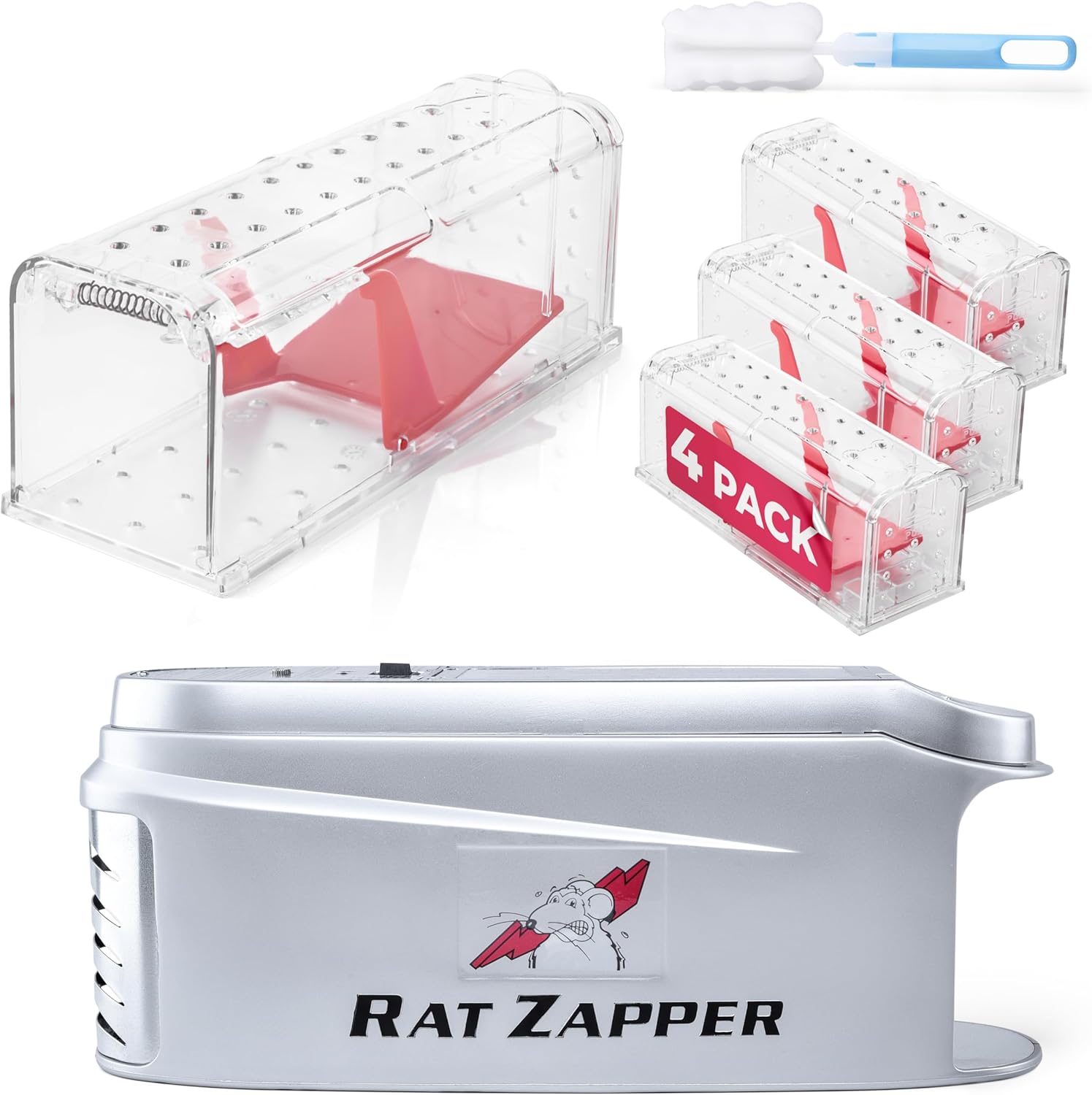 Teal Elite Rat Zapper and Red 4 Pack Mouse Trap Bundle
