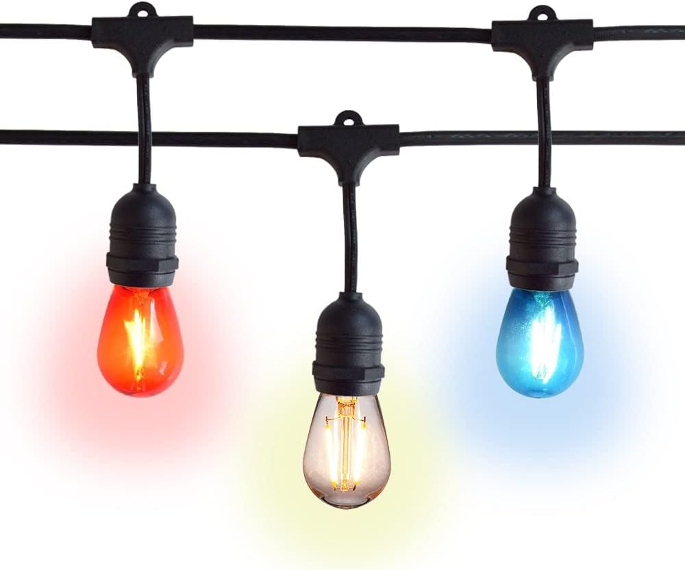 fantado Shatterproof LED Patriotic 4th of July Outdoor Suspended Commercial String Light, E26, Black Cord - 21 Feet (10 Bulb) by PaperLanternStore.com