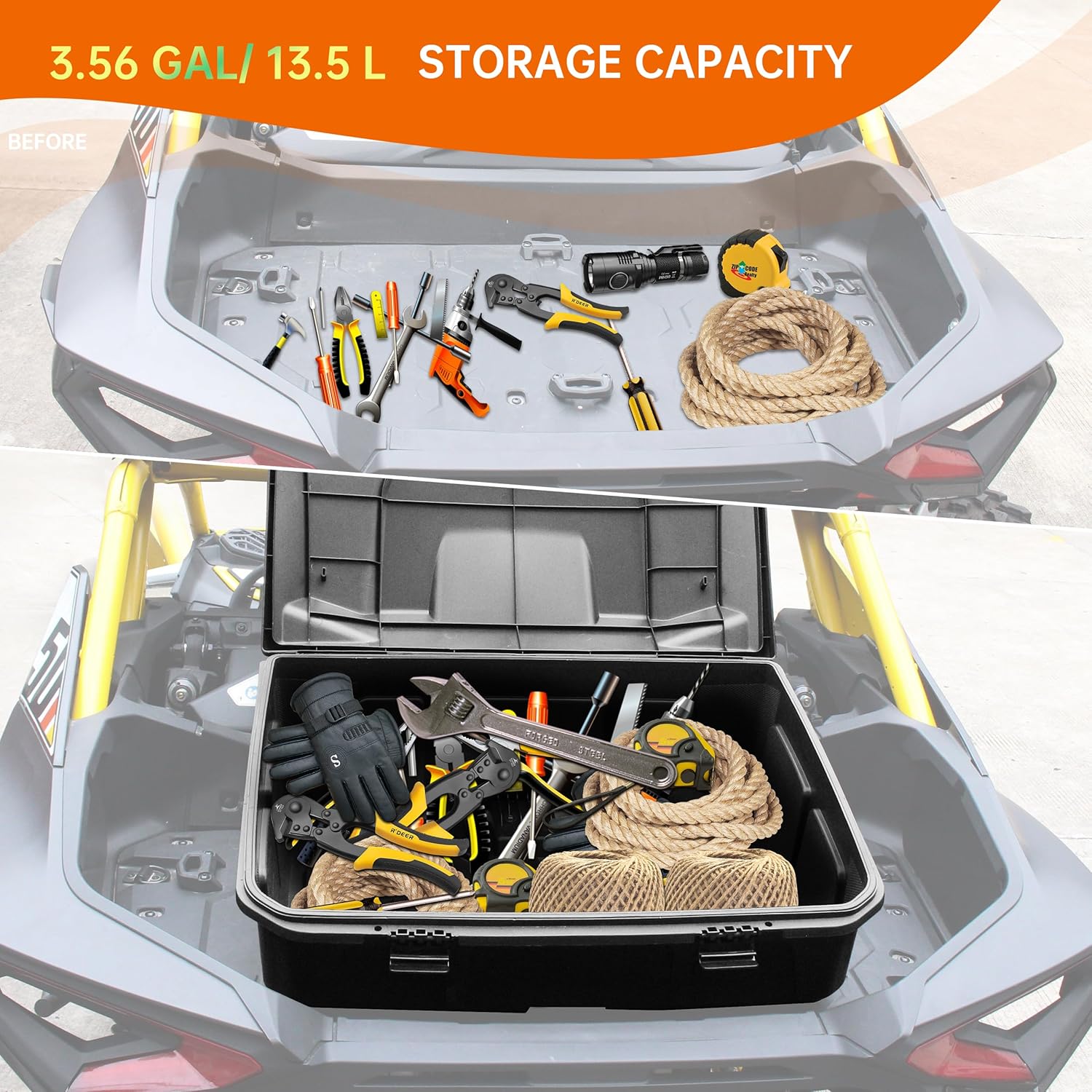 96L Rear Storage Cargo Box for Maverick R, Waterproof Bed Tool Rear Trunk Box Compatible with Can Am Maverick R X RS 2024+ Accessories Replace #715007182