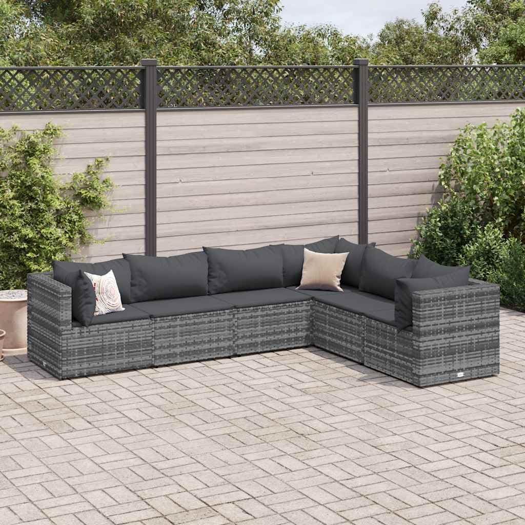 Patio Set 6 Piece Patio Lounge Set with Cushions Gray Poly Rattan