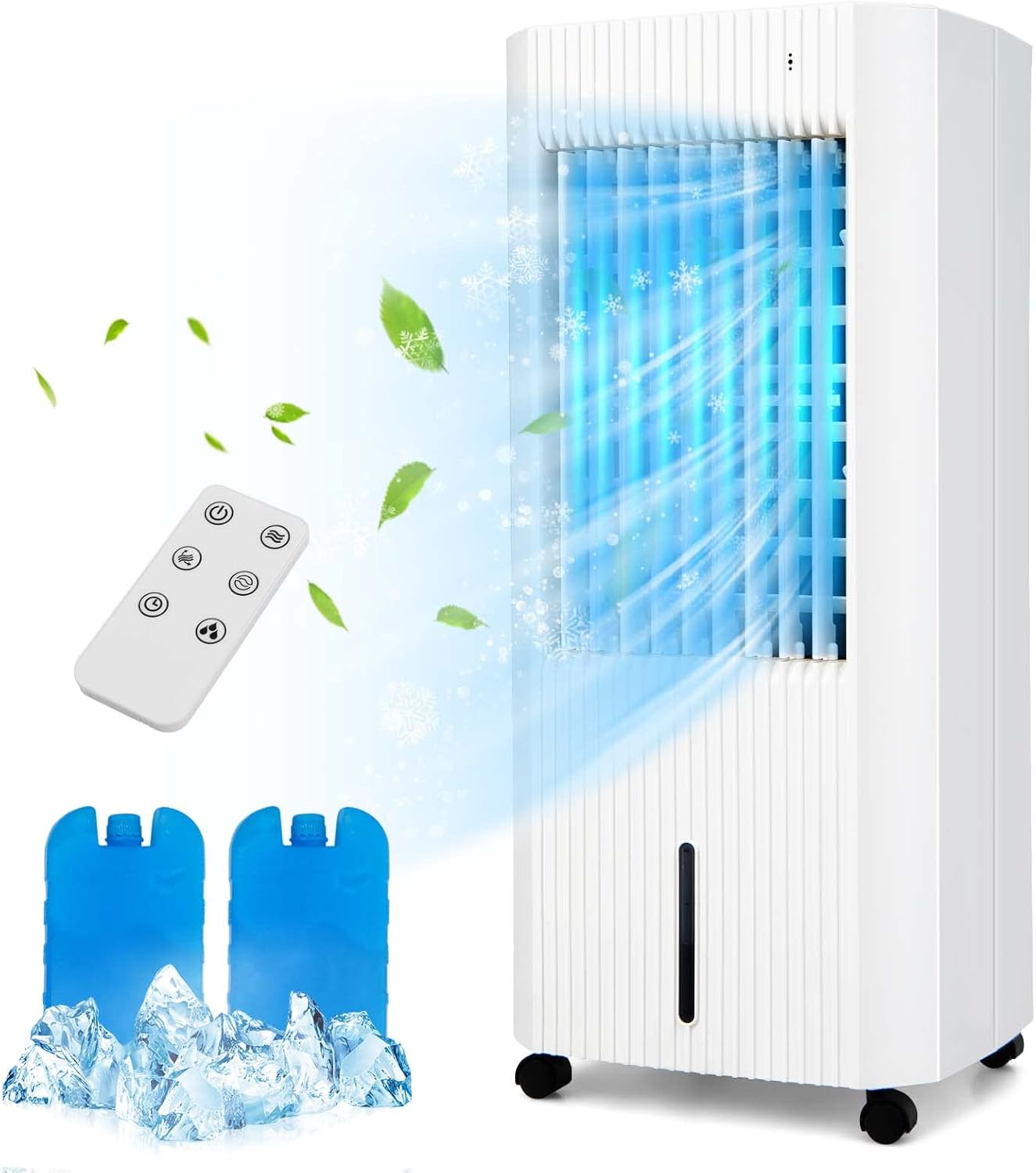 PETSITE Evaporative Air Cooler, 3-IN-1 Cooling Fan & Humidifier with Remote, 2 Ice Packs, 15H Timer, 1.3 Gal Water Tank, Personal Swamp Cooler for Bedroom with Cold Air