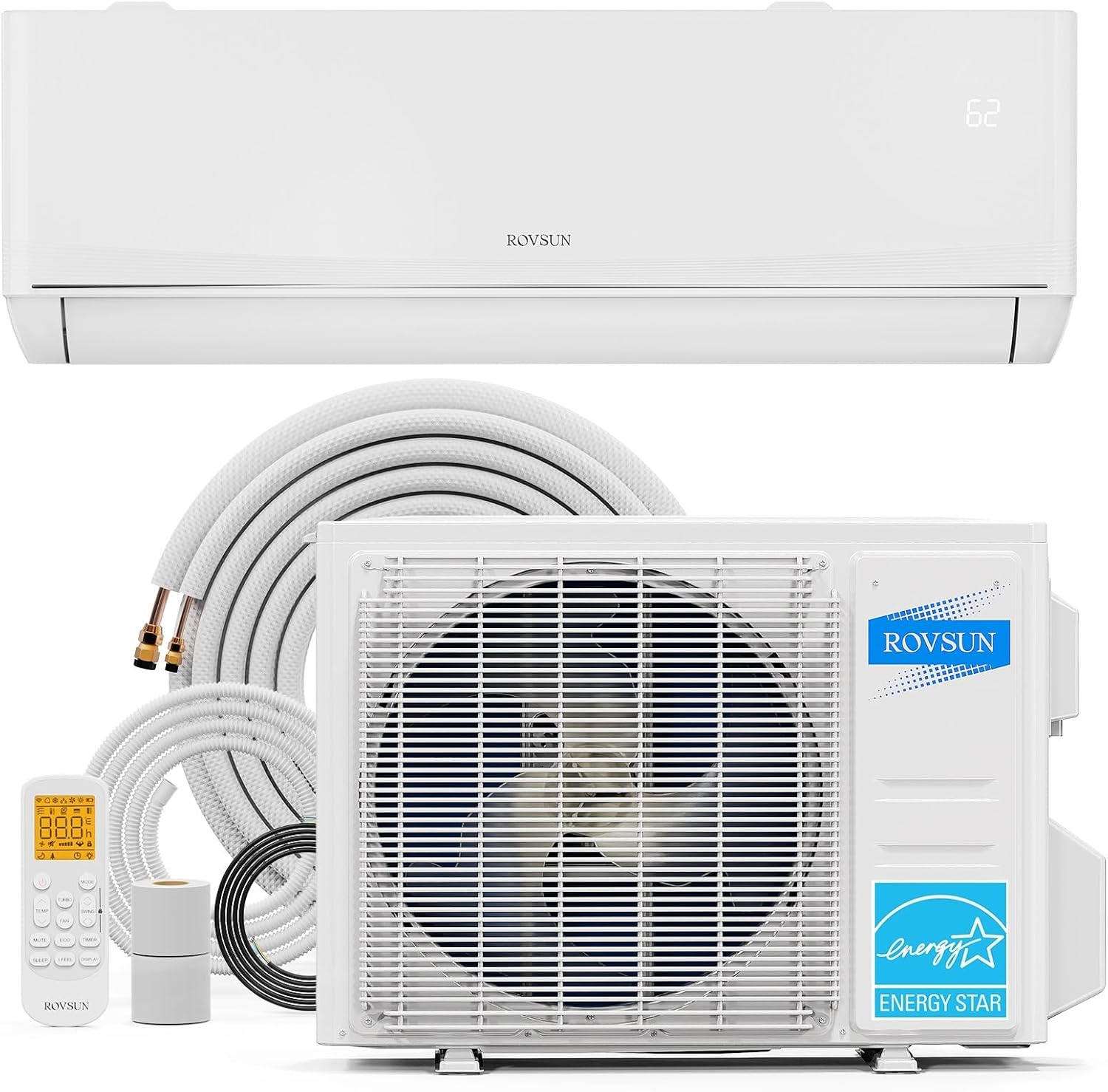 ROVSUN 9,000 BTU Mini Split AC/Heating System with Inverter, 24 SEER2 Energy Saving 115V Ductless Split-System Air Conditioner with Pre-Charged Condenser, Heat Pump, Remote Control & Installation Kit