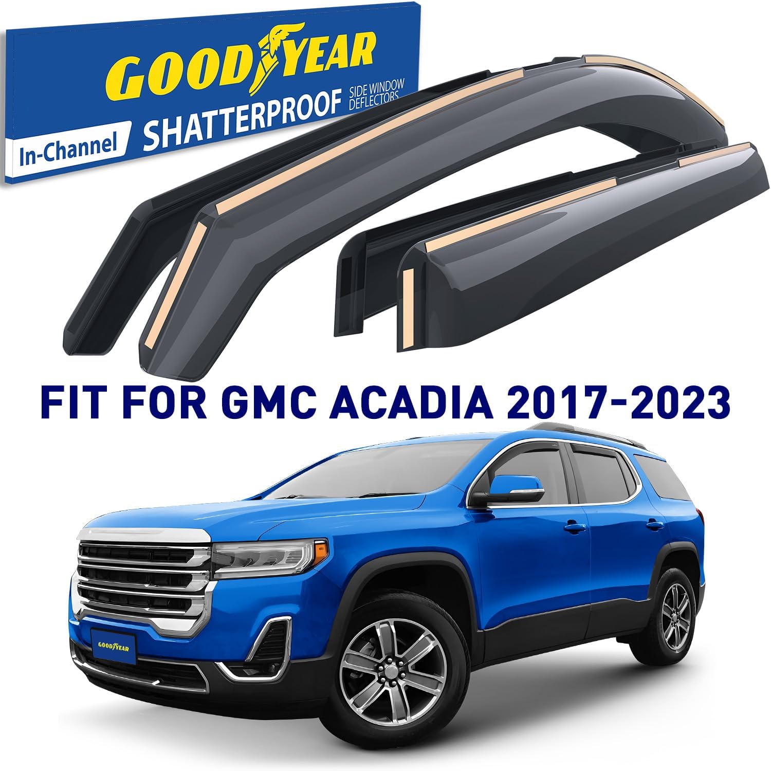 Goodyear Shatterproof in-Channel Window Deflectors for GMC Acadia 2017-2023, Rain Guards, Window Visors for Cars, Vent Deflector, Car Accessories, 4 pcs - GY007970