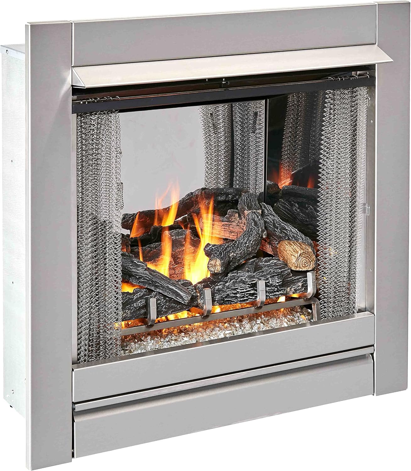 Duluth Forge 24,000 BTU Vent Free Stainless Steel Outdoor Gas Fireplace Insert with Fire Glass Media and Log Set, Manual Control, Natural Gas, Assembled in The USA