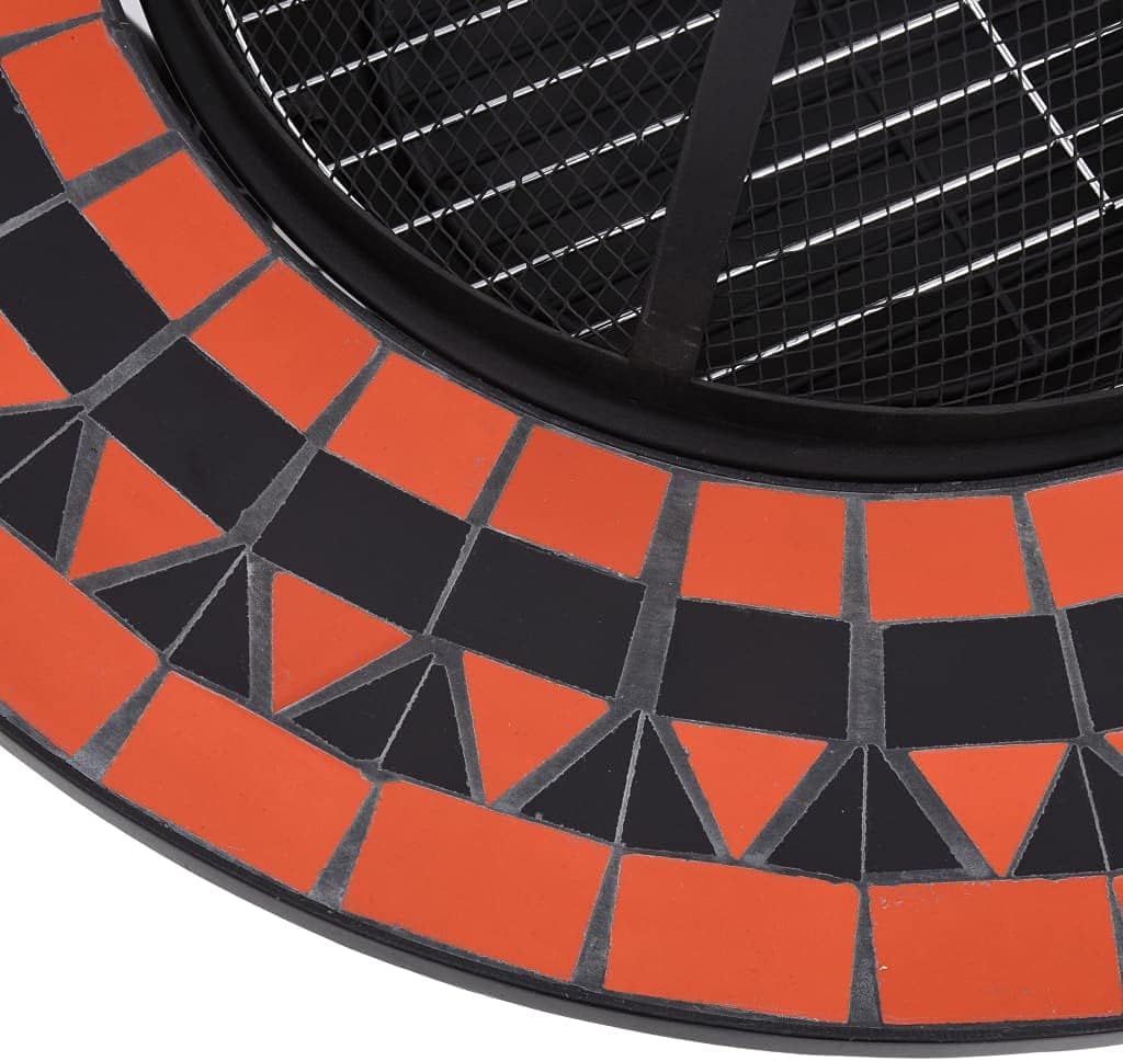 Mosaic Fire Pit Table with Mesh Cover and Electroplating Grid Ceramic Propane Fire Pits Absorbing and Radiating Heat Round Outdoor Fireplace for Garden Patio 26.8