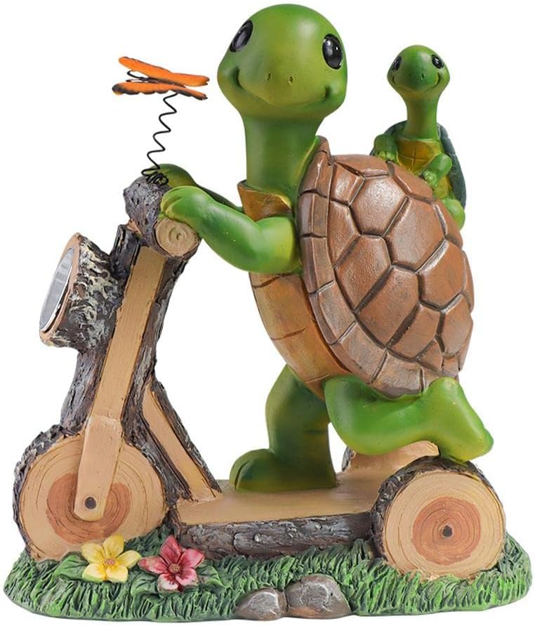 EKSED Garden Ornaments Outdoor Decor Solar Gnome Lights Outdoor Cycling Tortoise Garden Statue Witch Figurine Bulbs Resin Decoration