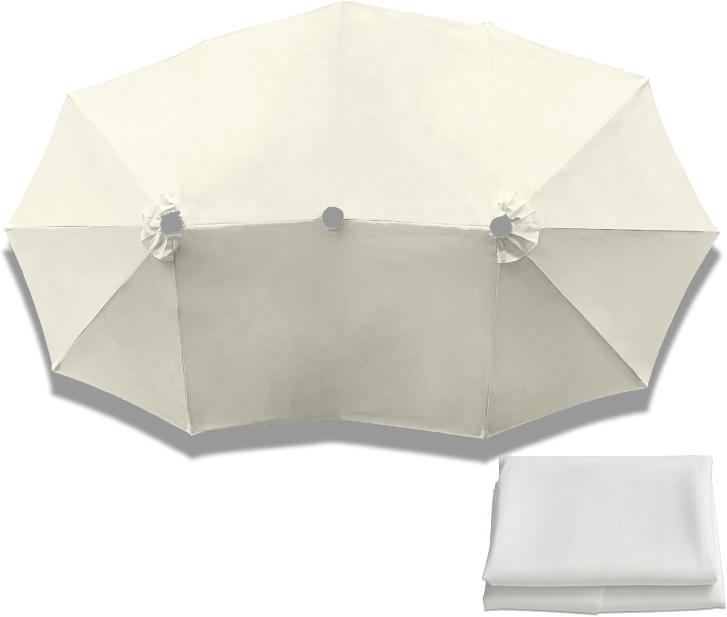 Large Replacement Canopy for 12 Ribs Double Sided Umbrella, 15ft Parasol Replacement Top Cover, Umbrella Fabric Covers for Patio Beach Pool, Canopy Only(Cream)