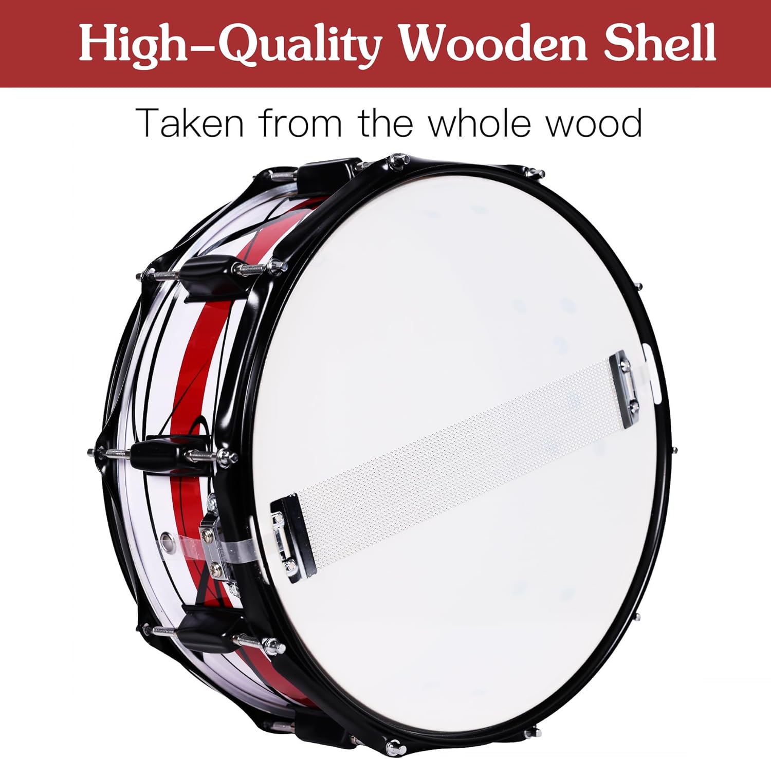 Lexington SD300M-WR Snare Drum Set Student Wood Shell 14 X 5.5 Inches with 10 Lugs, Includes Drum Key, Drumsticks and Strap, Irregular Graphs