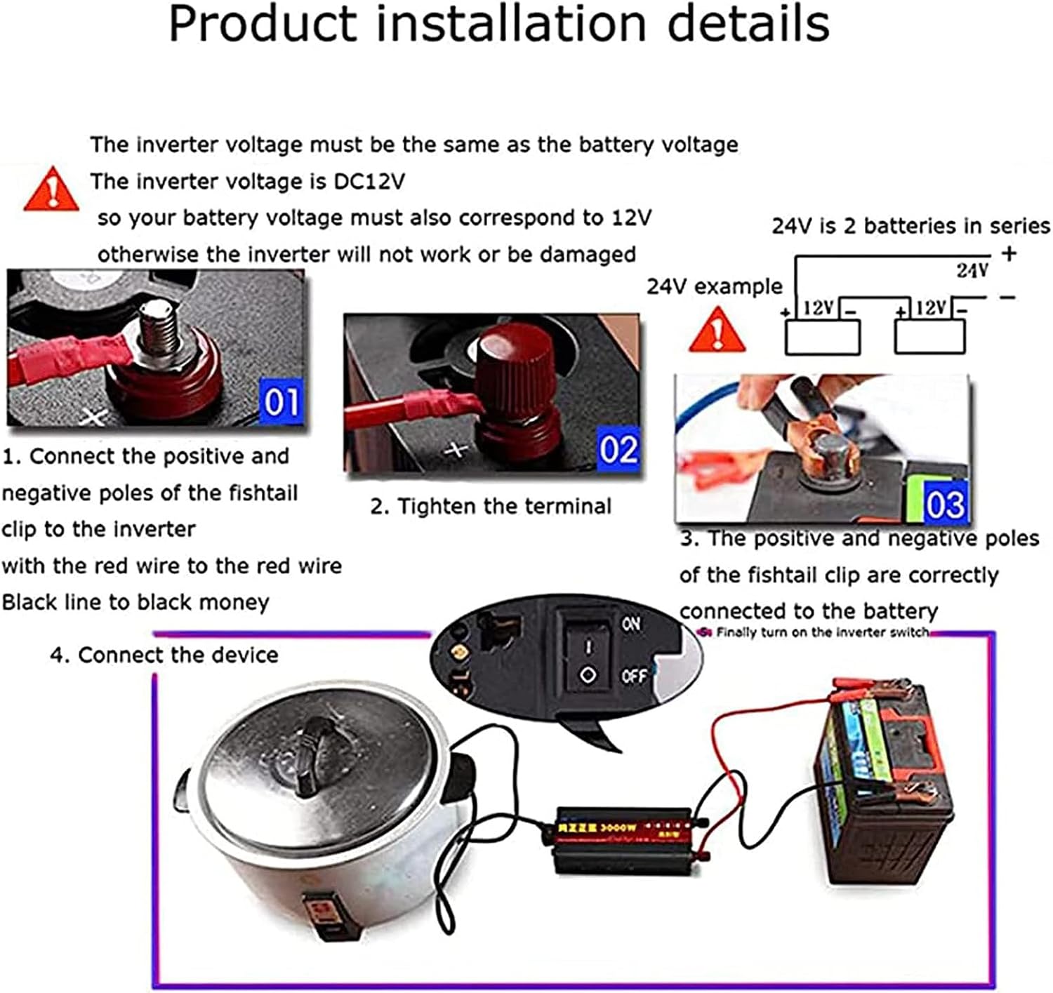6000W-8000W Pure Sine Wave Power Inverter, with Smart Color Screen + 2 Universal Sockets, DC (12V/24V/48/60V) to AC (110V/220V), Suitable for Caravan Camping Travel,8000W-24V