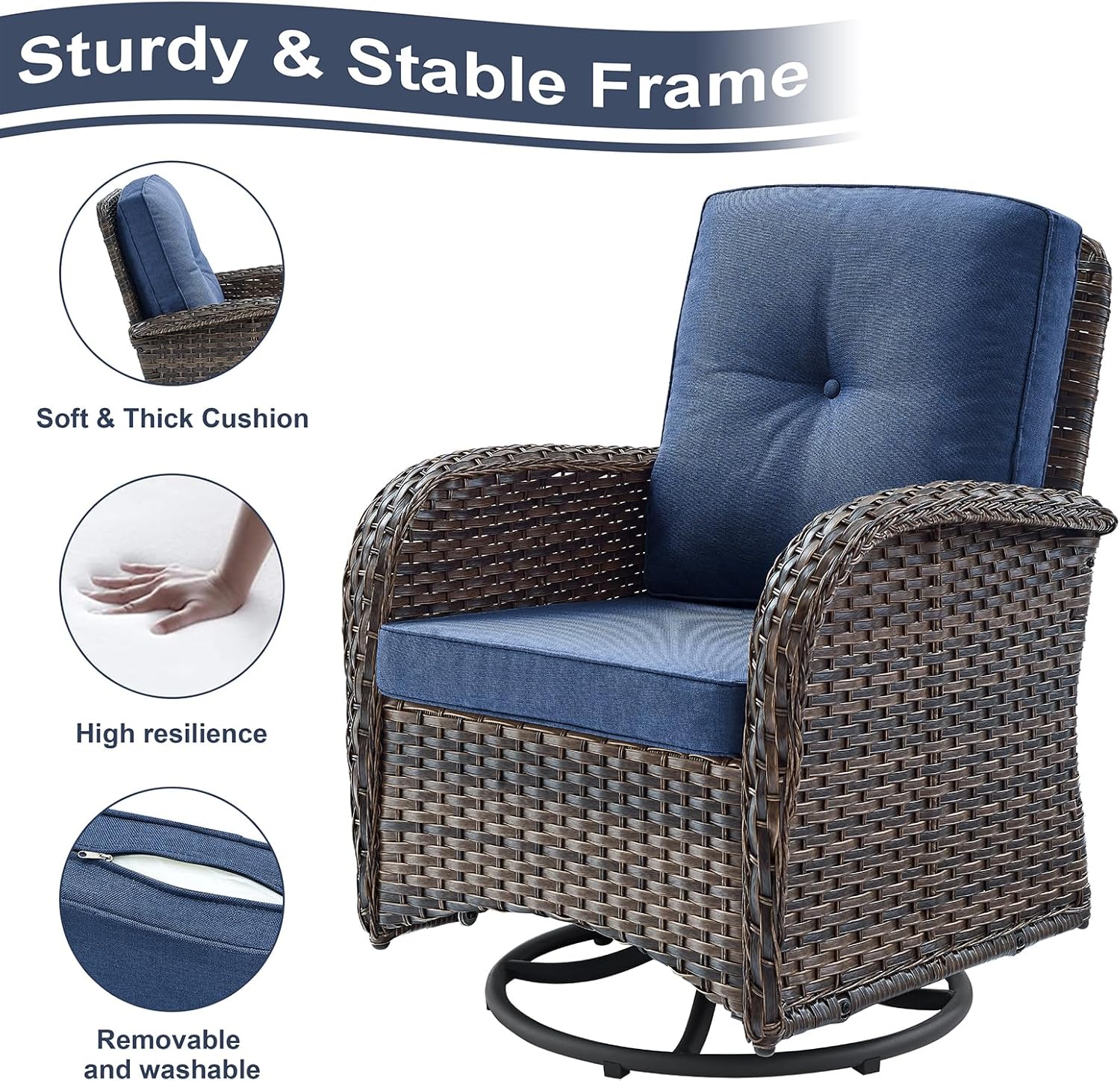 HUMMUH 5-Piece Patio Furniture Set with Fire Pit,Wicker Outdoor Swivel Rocker Chairs Patio Sofa for Backyard,Poolside,Deck