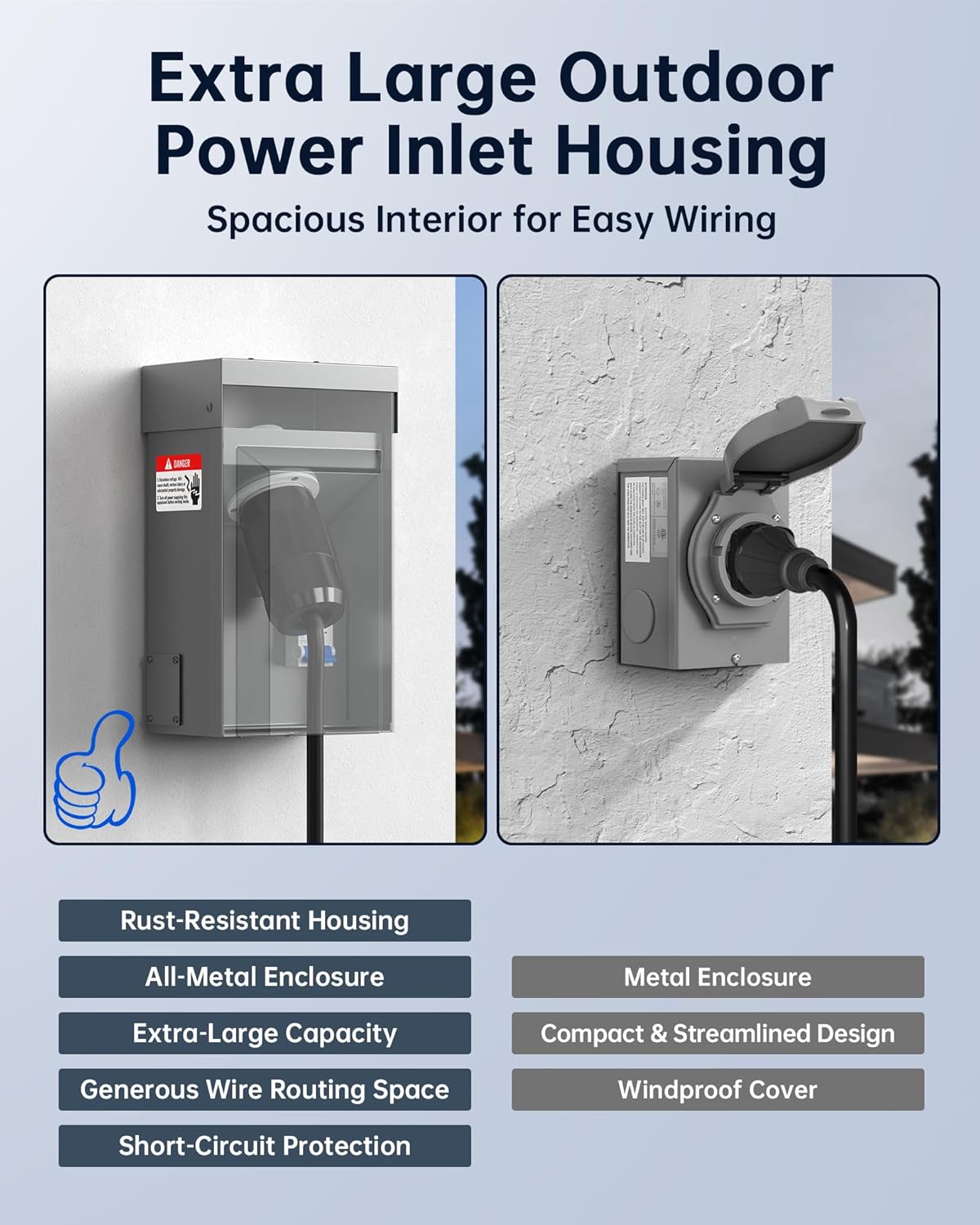 50A Generator Inlet Box & Plug with Circuit Breaker Combo - VHBW 50 Amp Power Inlet Box Set, 125/250V 12500W, Weatherproof/Rainproof, ETL Listed