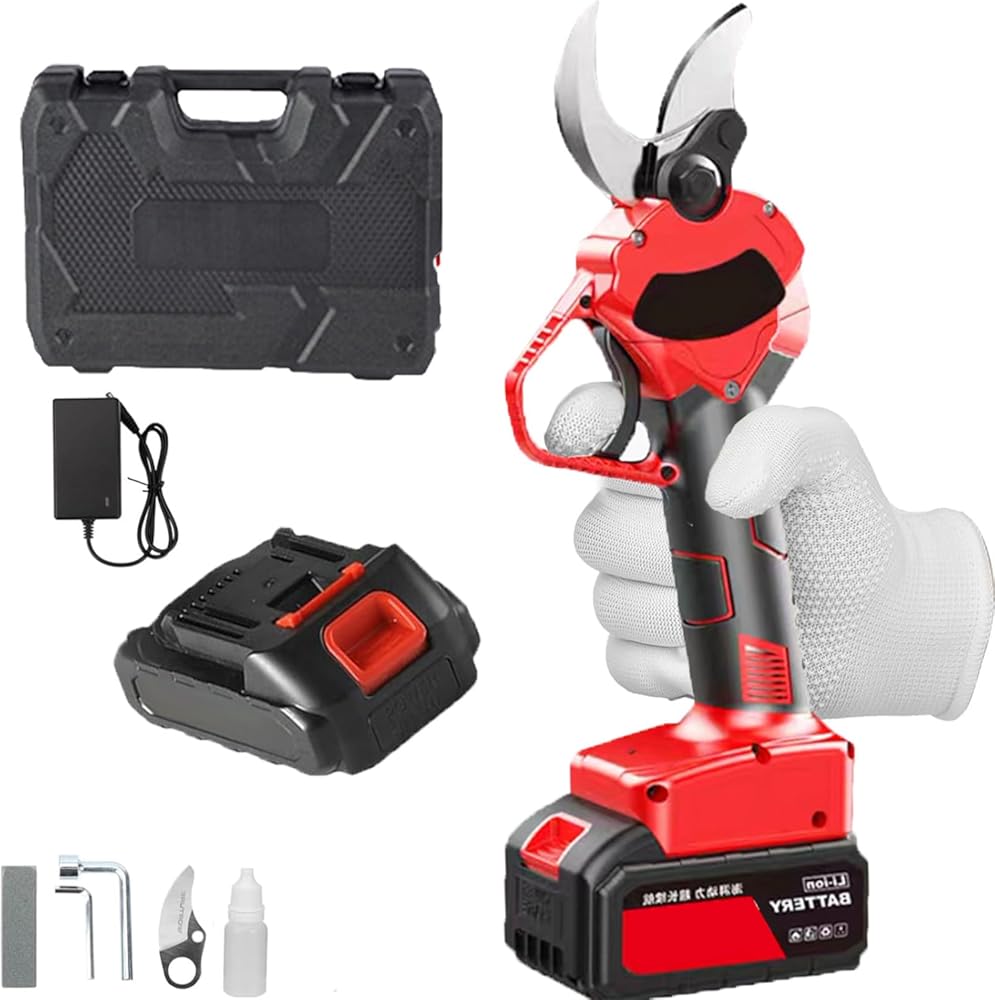 Electric Cordless Pruning Shears For Gardening, 21V Battery Power Brushless Motor Tree Pruner 35mm Cutting Diameter with 2PCS 1500mAh Batteries For Gardening Tree Branch,incision 3.0-3.5cm-110V