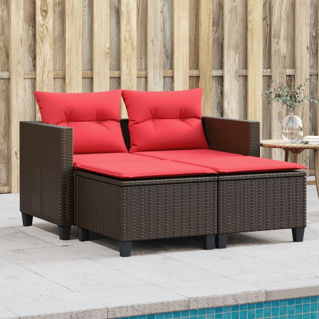 Patio Sofa 2-Seater with Stools Brown Poly Rattan,Outdoor Patio Sofa with Cushions and Stools PE Rattan, Furniture Set for Garden, UVResistant Patio Furniture & Accessories, Outdoor Seating