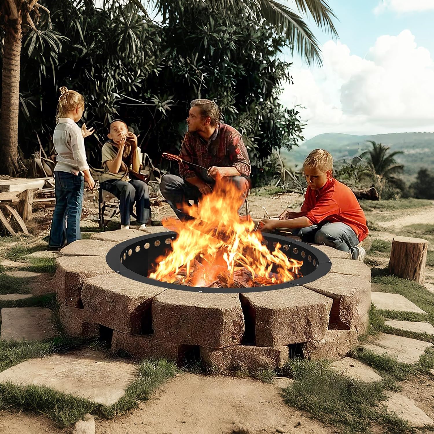 39 inch Fire Pit Ring,Heavy Duty Metal Smokeless Permanent Large Round Insert Firepit for Outdoor Fire Liner Wood Burning Heavy