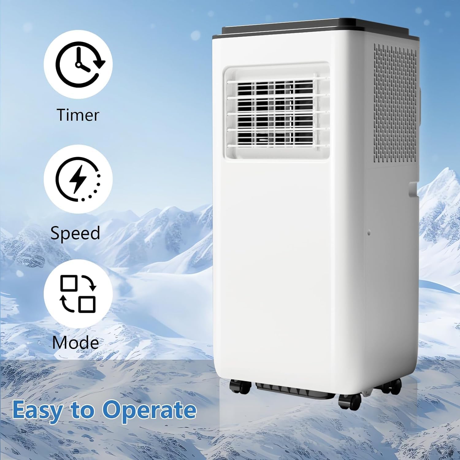 8,000 BTU Portable Air Conditioner - Cools Up to 200 Sq.ft, Quiet Sleep Mode, 3-in-1 Cool, Dehumidifier, Fan, Self-Evaporation, Digital Display & Remote Control