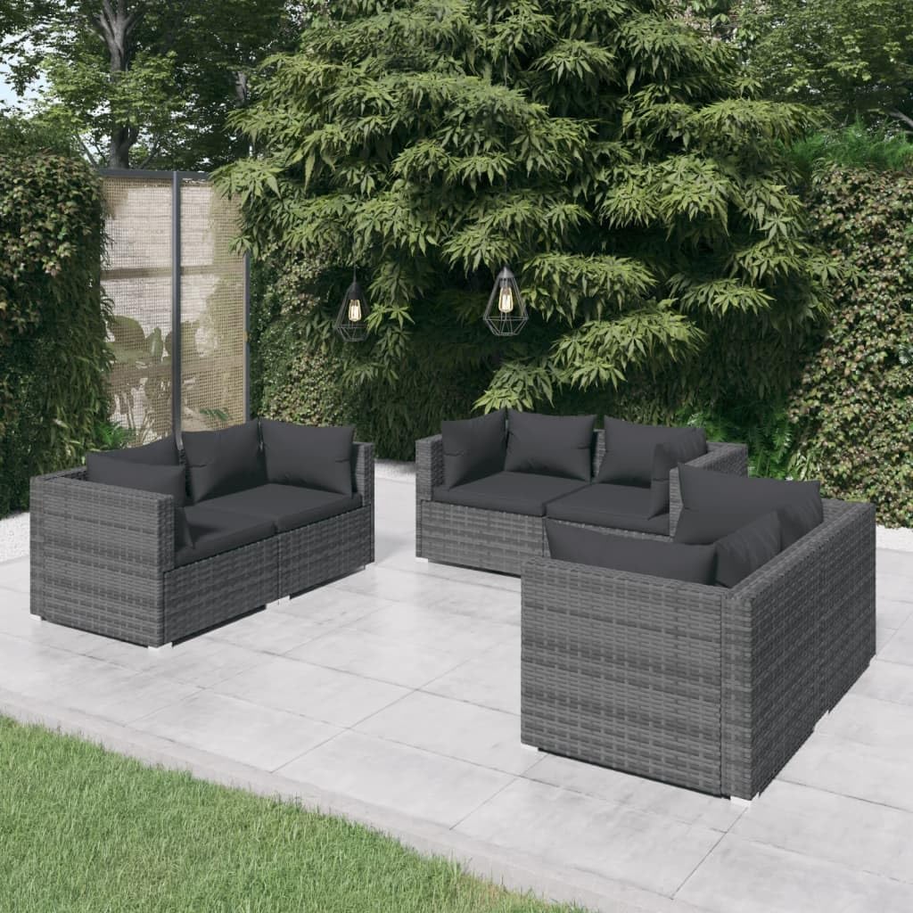 Patio Set 6 Piece Patio Lounge Set with Cushions Poly Rattan Gray